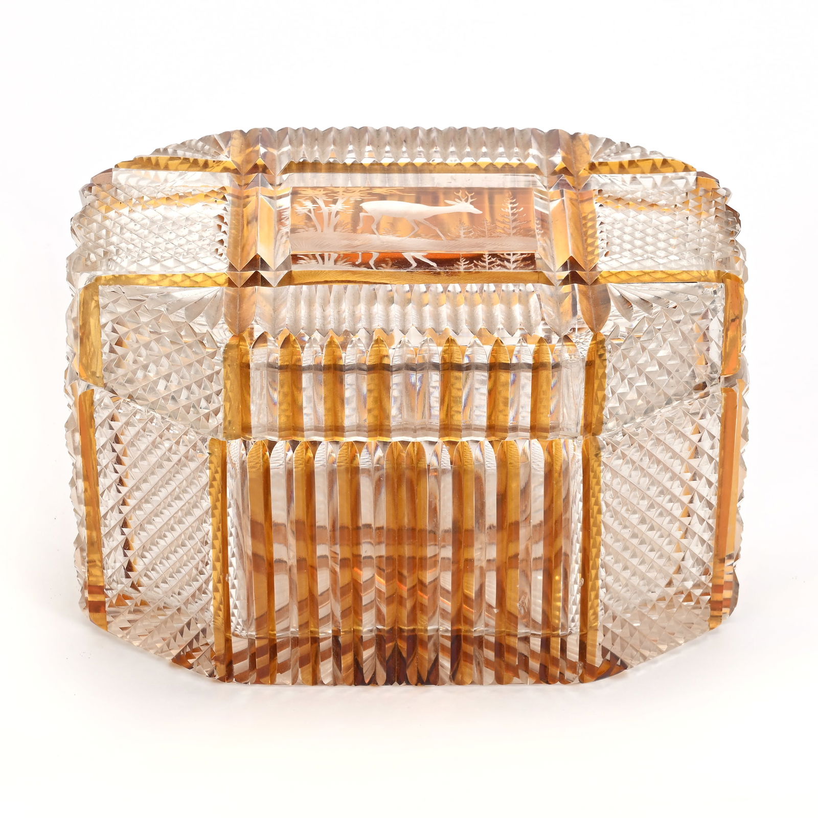 Covered Box, Bohemian Amber Flash Art Glass (1 of 5)