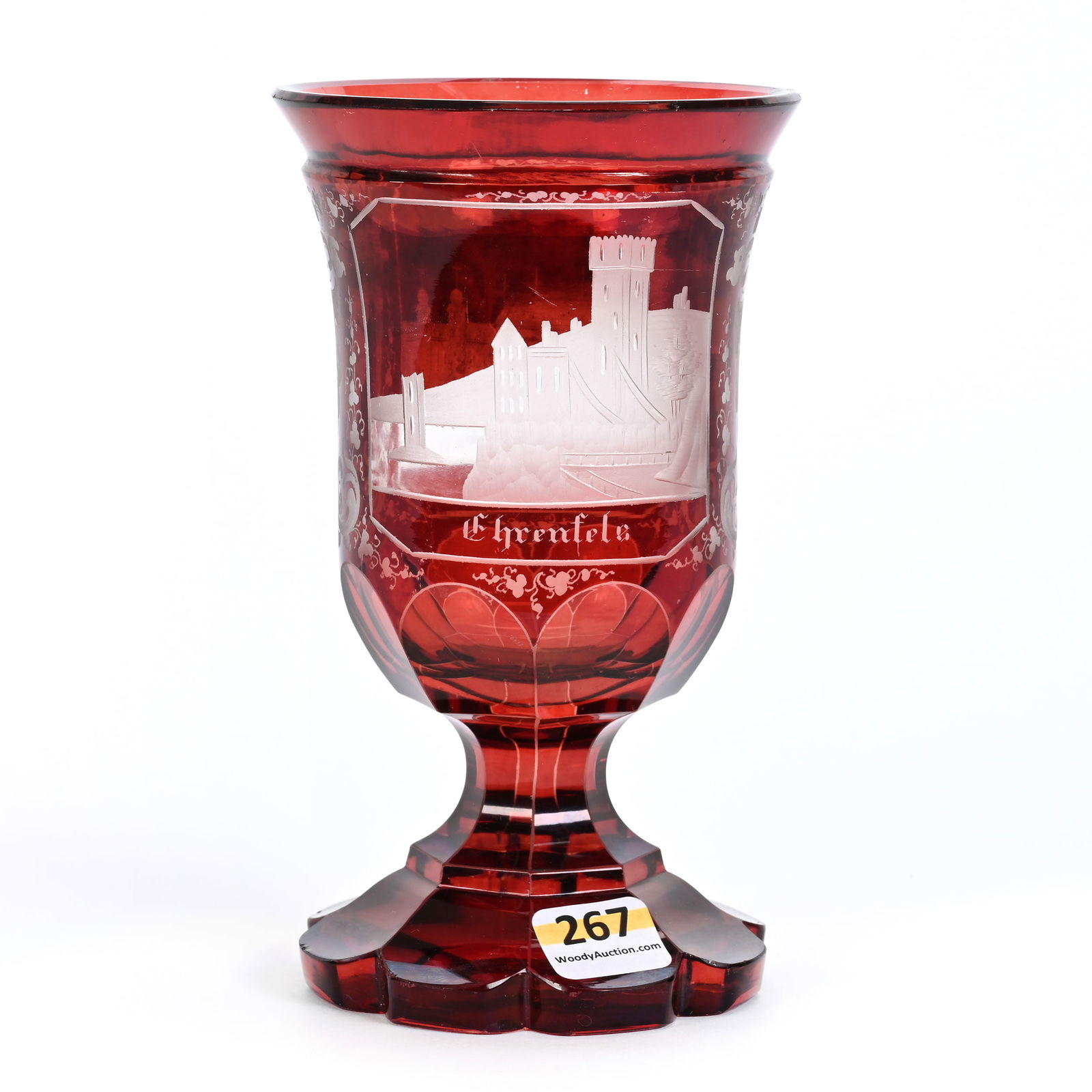 Goblet, Bohemian Ruby Flash, Engraved (1 of 3)