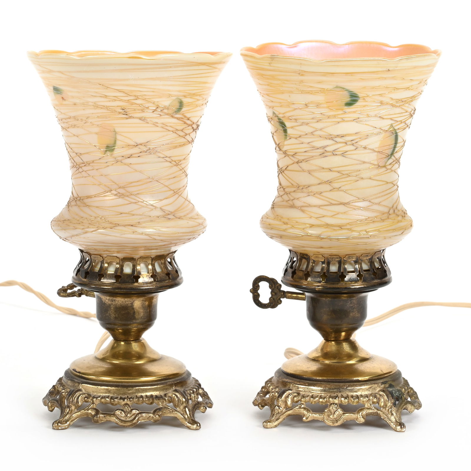 Pair Light Shades, Unmarked Lustre Art Glass (1 of 3)