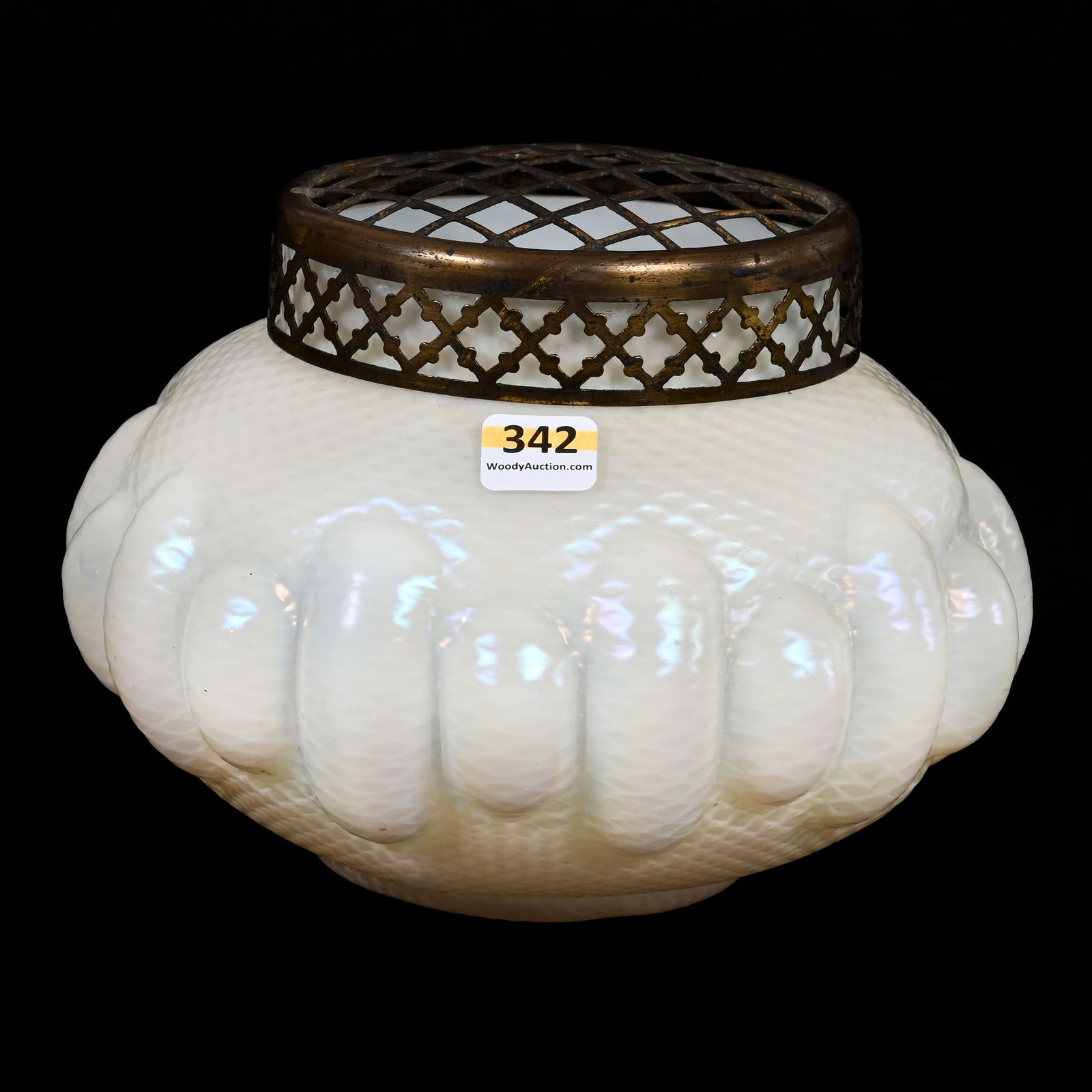 Flower Vase, White Iridescent Quilted Art Glass (1 of 3)