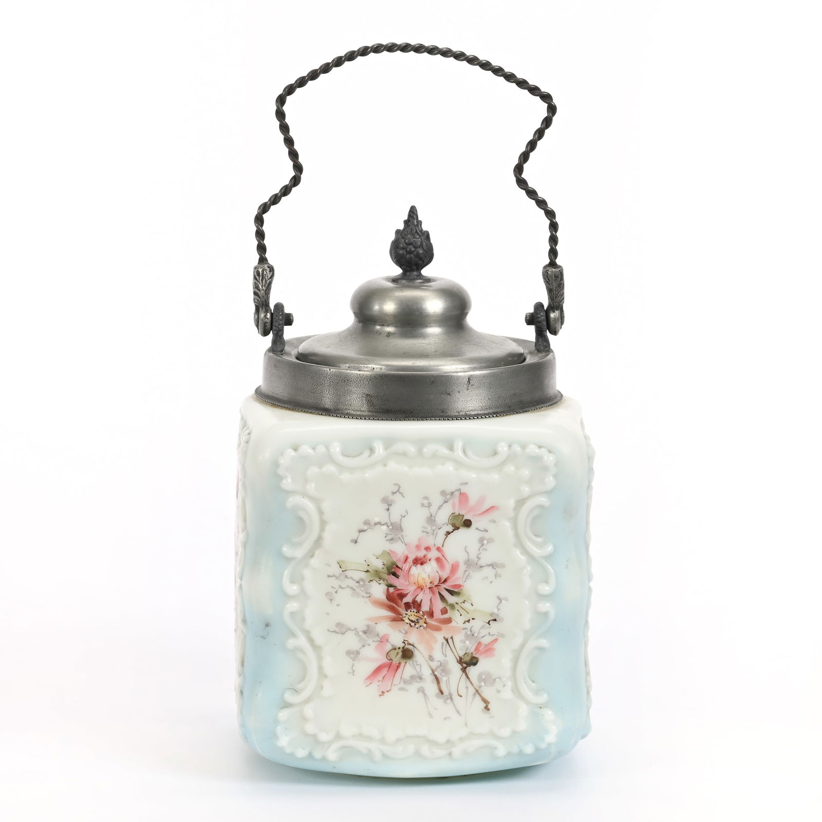 Biscuit Jar, Unmarked Wave Crest Art Glass (1 of 3)