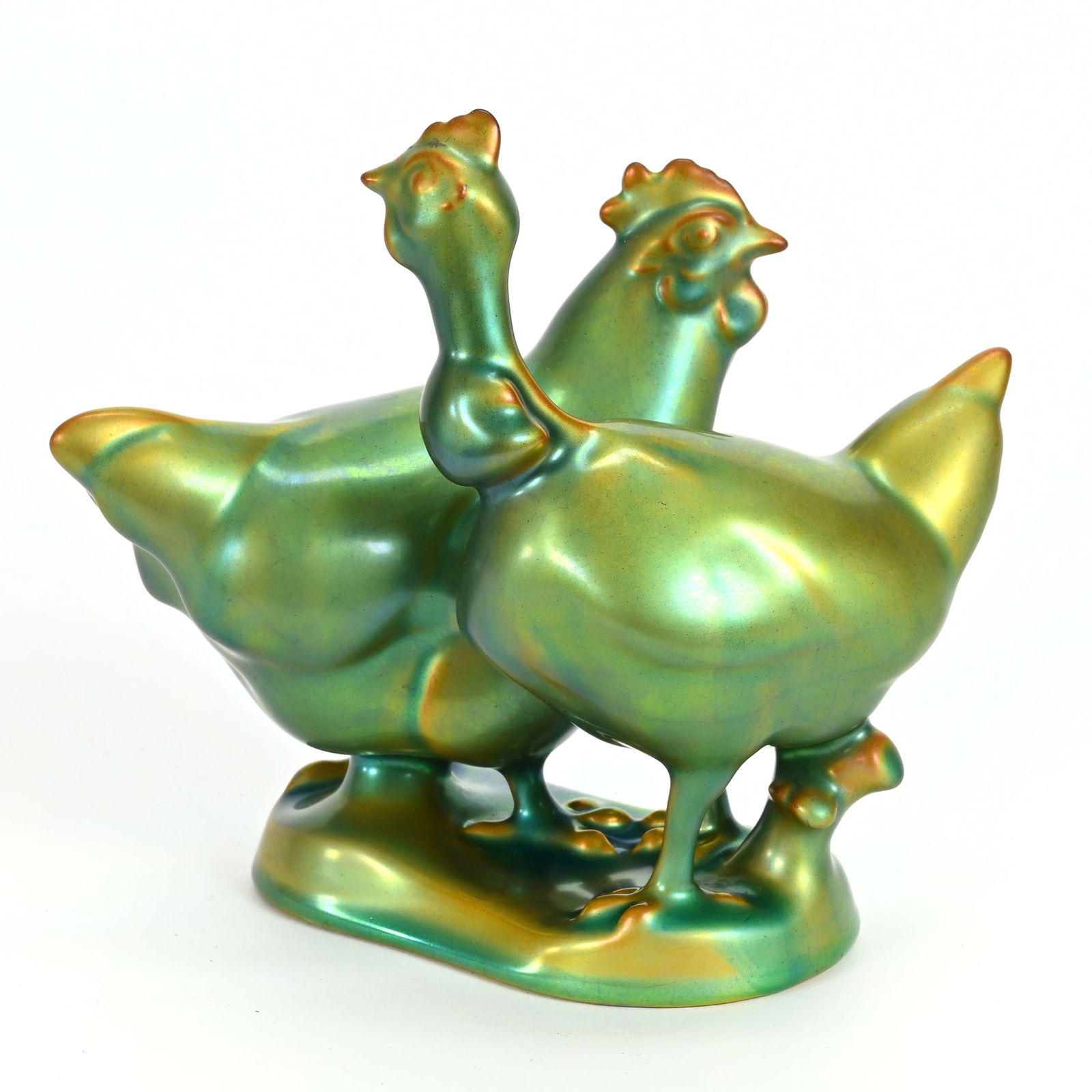 Figural Group Marked Zsolnay, Hen And Guinea Fowl (1 of 3)