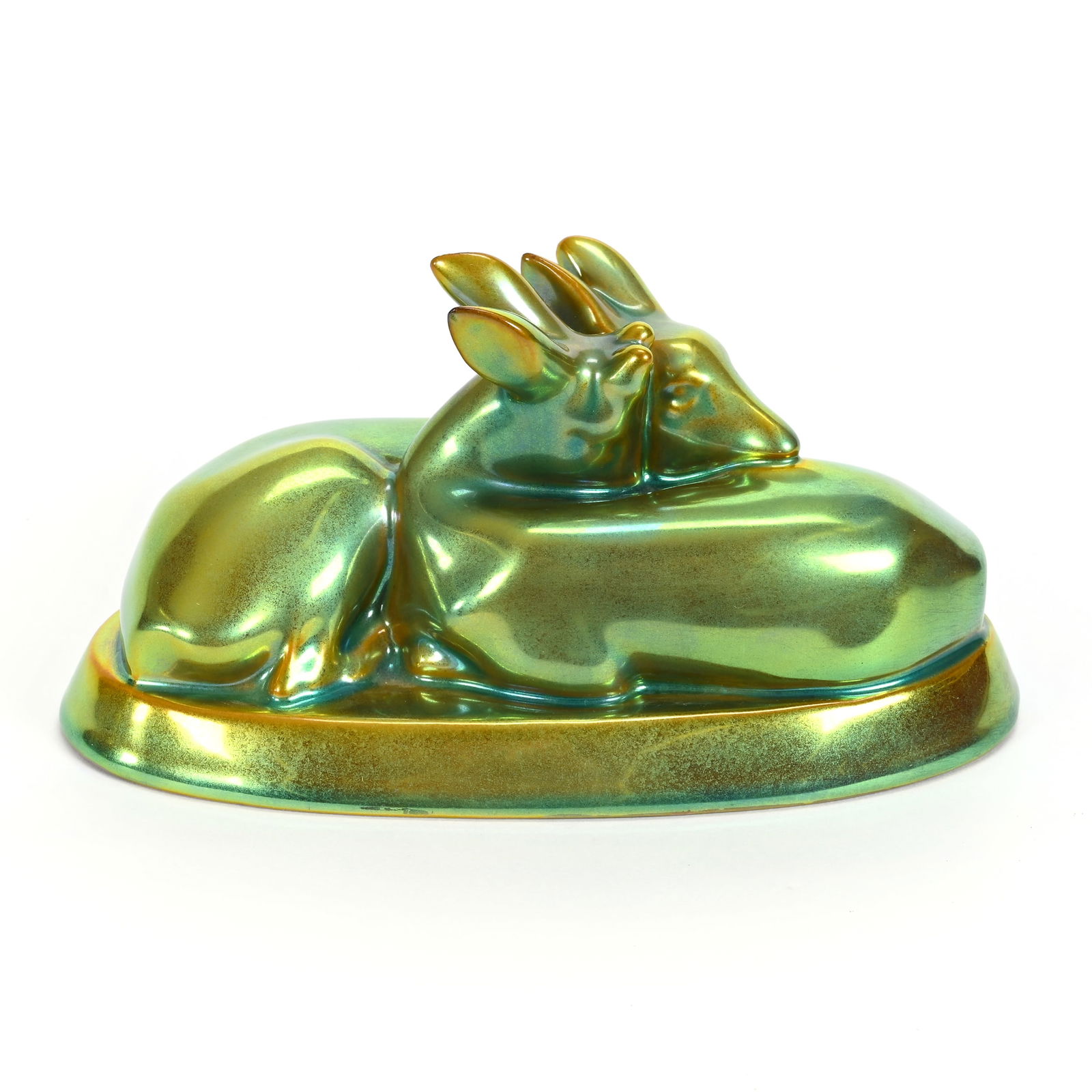 Figural Group Marked Zsolnay, Two Deer At Rest (1 of 3)