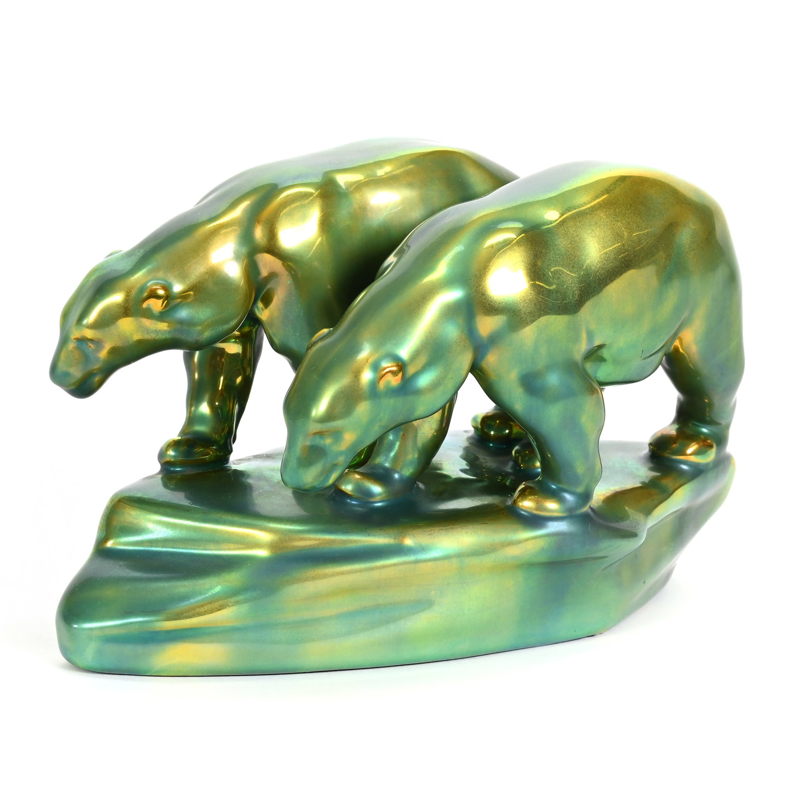 Figural Group Marked Zsolnay, Two Polar Bear Walking (1 of 3)