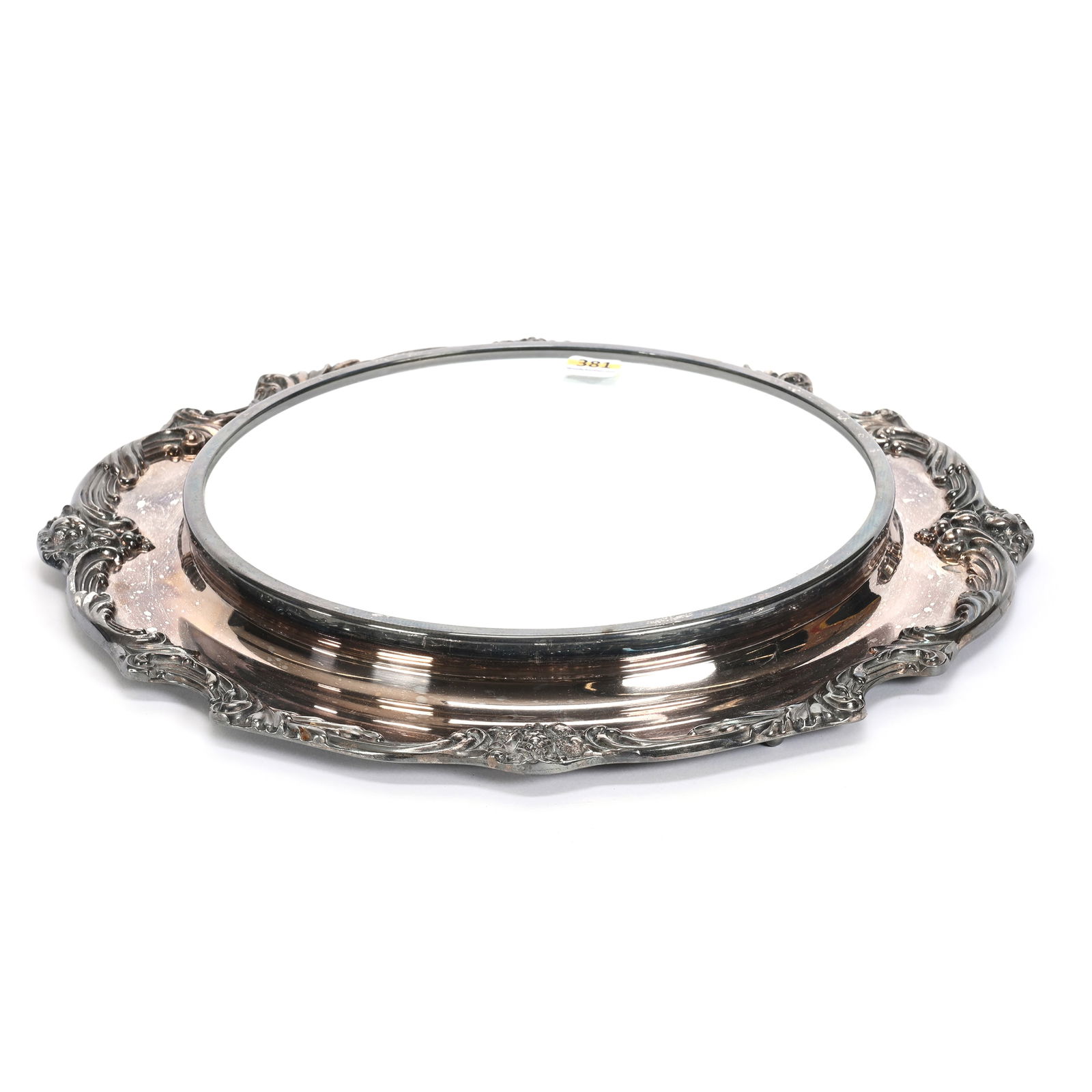 Mirror Plateau, Reed & Barton #1666 Silverplate: Mirror Plateau, Reed & Barton #1666 Silverplate, 15" , King Francis Pattern, 10" Diameter Mirror, Kansas Private Collection.