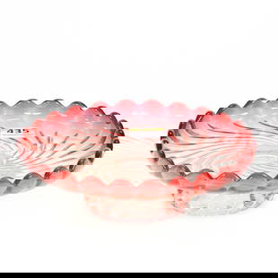 Pedestal Tray, Unmarked Baccarat Rose Tiente: Pedestal Tray, Unmarked Baccarat Rose Tiente, 1.75" x 5.75", Swirl Mold, Fred Zumthurn Collection.