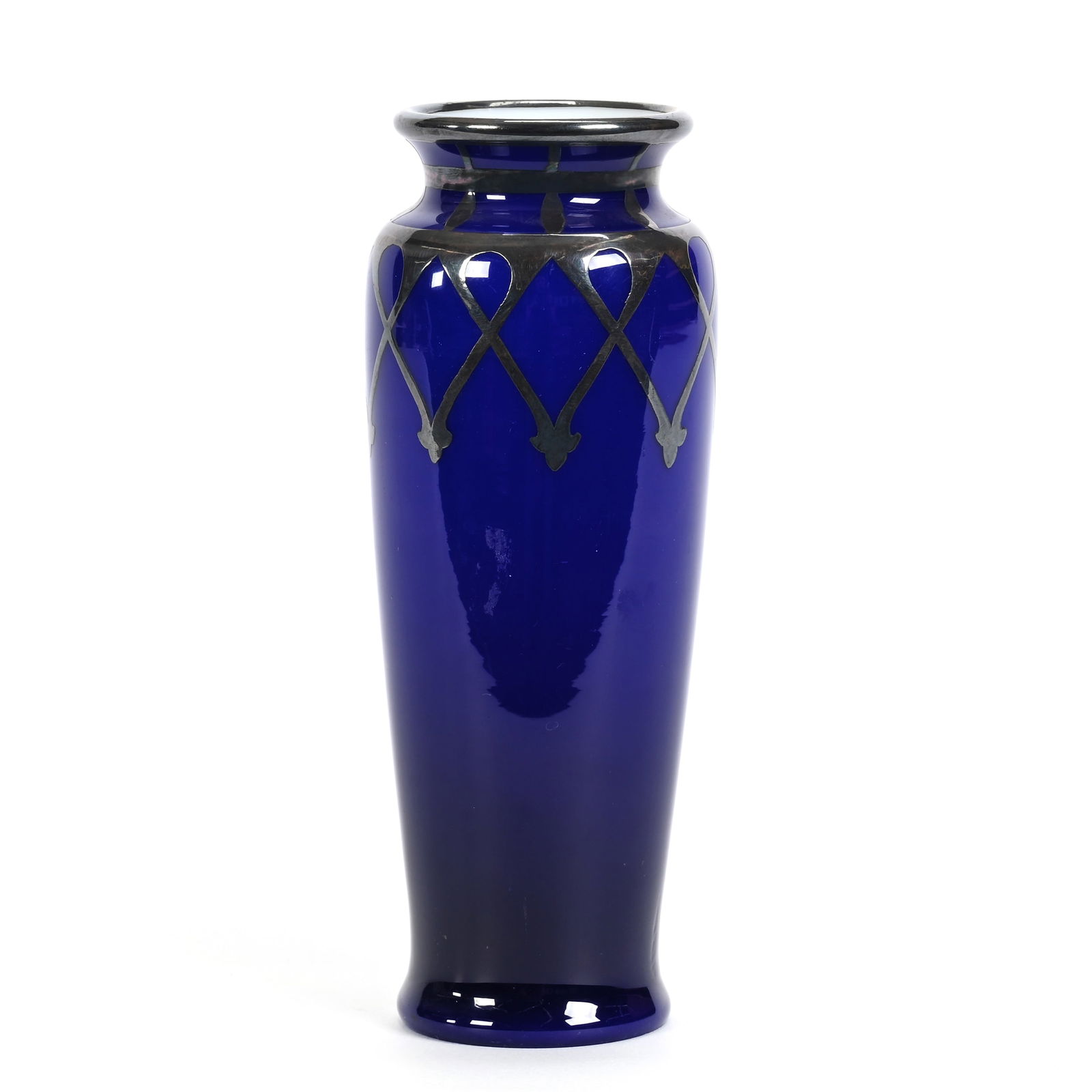 Vase, French Art Glass, White Opaline, Cased Cobalt Blue Exterior (1 of 3)