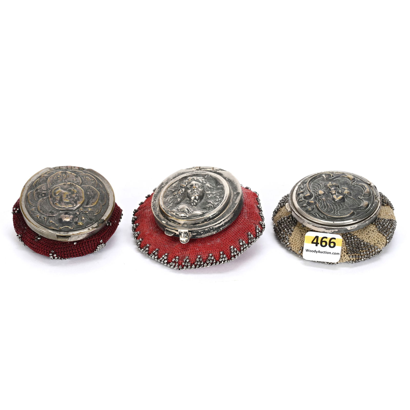 (3) Victorian Coin Purses, Embossed Silverplate Lids (1 of 4)