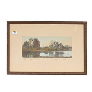 Wallace Nutting Print Titled "Across The Charles": Wallace Nutting Print Titled "Across The Charles", 4" x 9.5", Dated 1918, Overall Framed Size Is 10.25" x 15.25", Fred Zumthurn Collection.