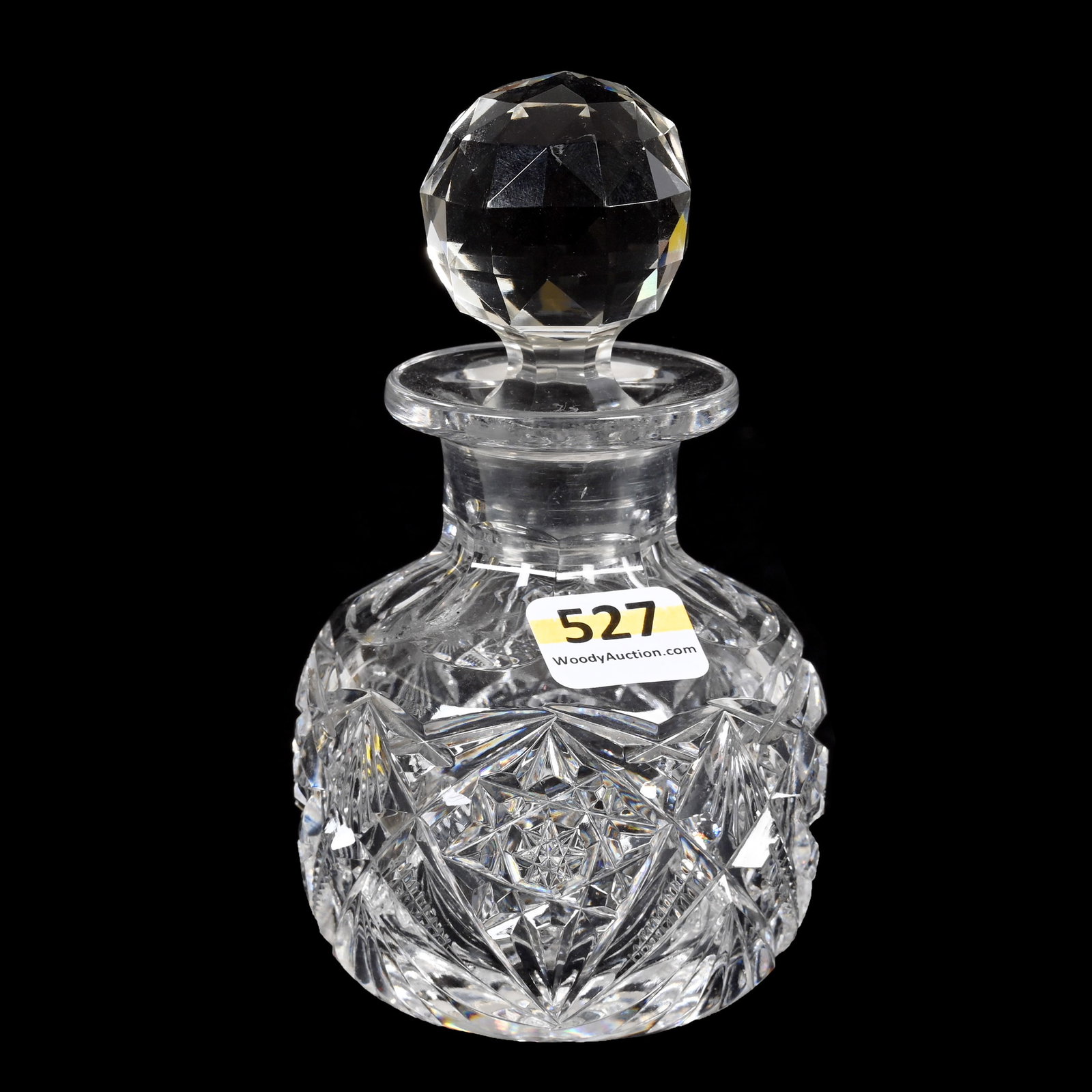 Cologne Bottle, American Brilliant Cut Glass: Cologne Bottle, American Brilliant Cut Glass, 5.25" x 2.75", Hobstar, Zipper And Fan Motif, Ray Cut Base, Alabama Private Collection.