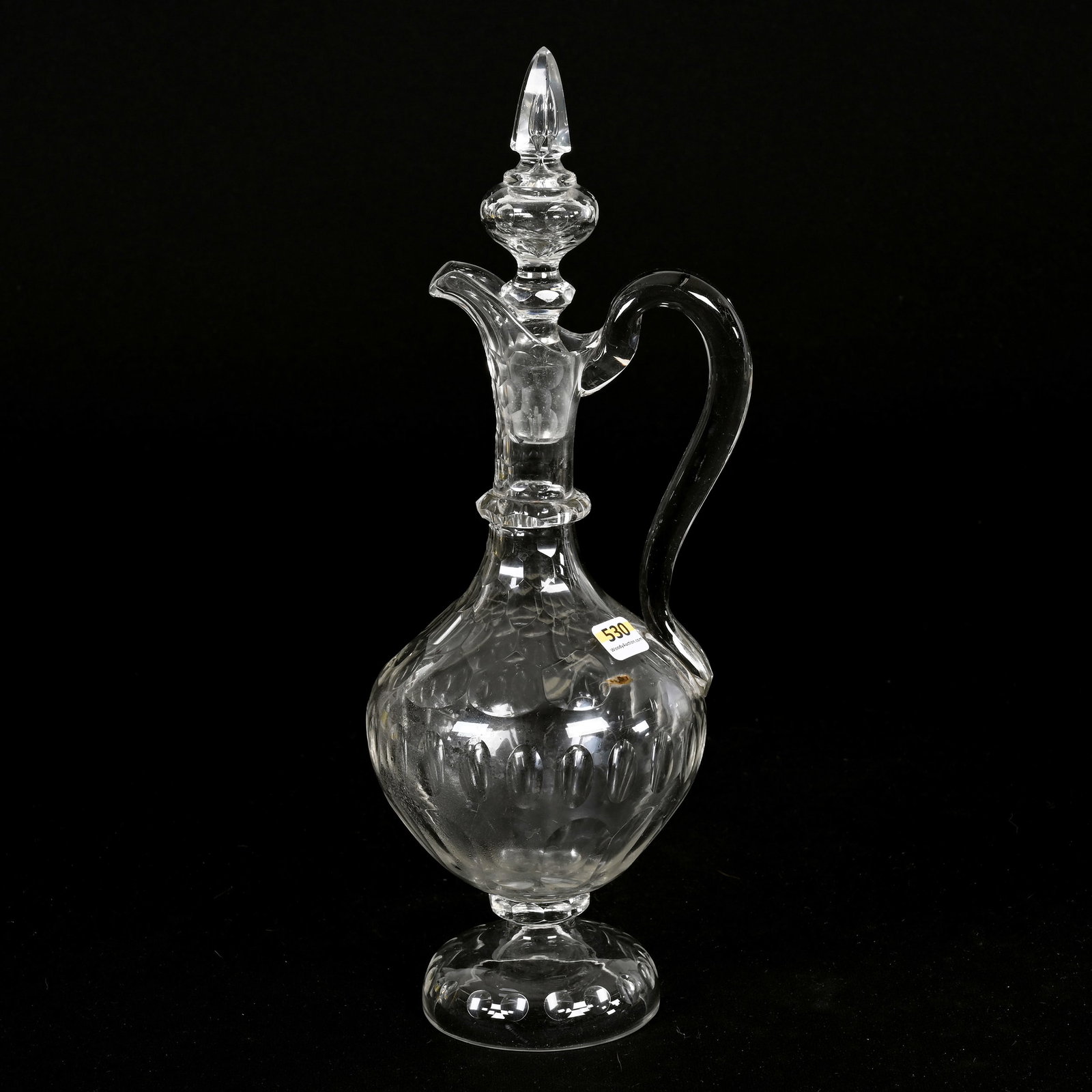 Pedestal Decanter, Brilliant Period Cut Glass: Pedestal Decanter, Brilliant Period Cut Glass, 15" x 5.5", Punty And Honeycomb Design, Facet Cut Ring Neck, Alabama Private Collection.