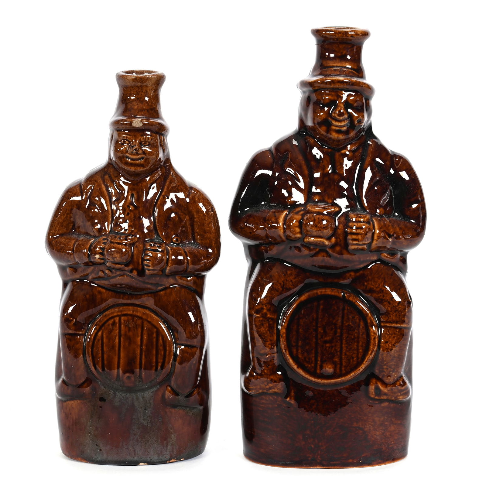 (2) Bennington Rockingham Glaze Pottery Flasks (1 of 5)