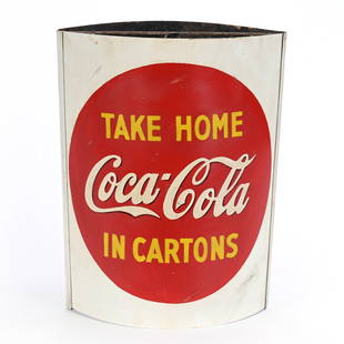 1930's Coca-Cola String Dispenser: 1930's Coca-Cola String Dispenser, 16" x 12.5", Double Sided Tin, "Take Home Coca-Cola In Cartons", Instructions On Reverse Side, Some Expected Scratches And Light Wear, Kansas Private Collection.