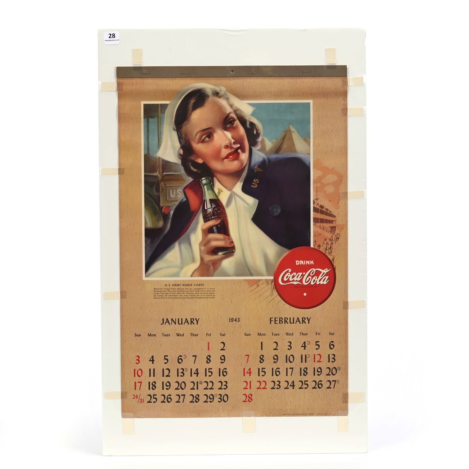1943 Coca Cola Calendar, Exceptional Condition (1 of 3)