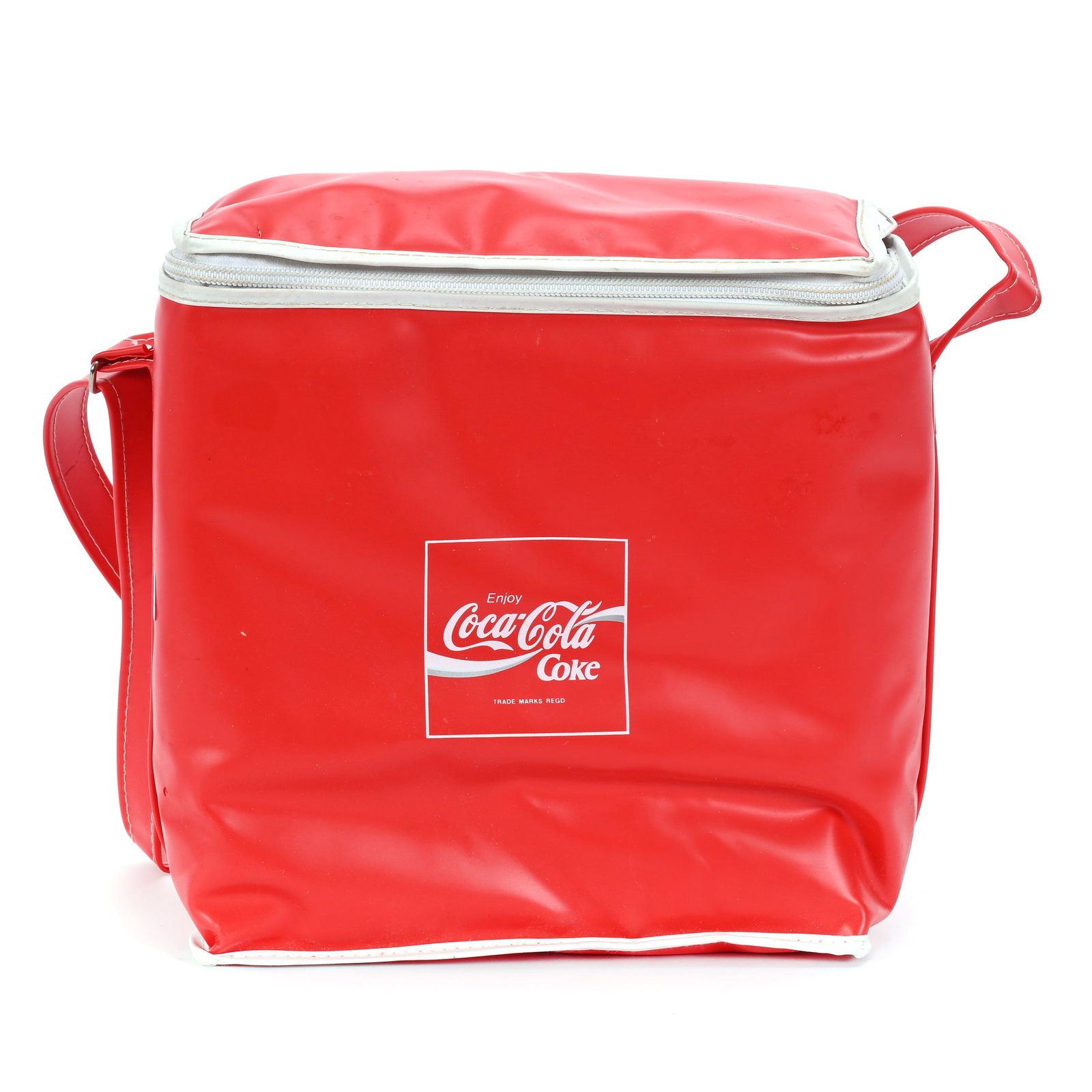 1970's Coca Cola Red Vinyl Cooler: 1970's Coca Cola Red Vinyl Cooler, 10" x 9.5", Kansas Private Collection.