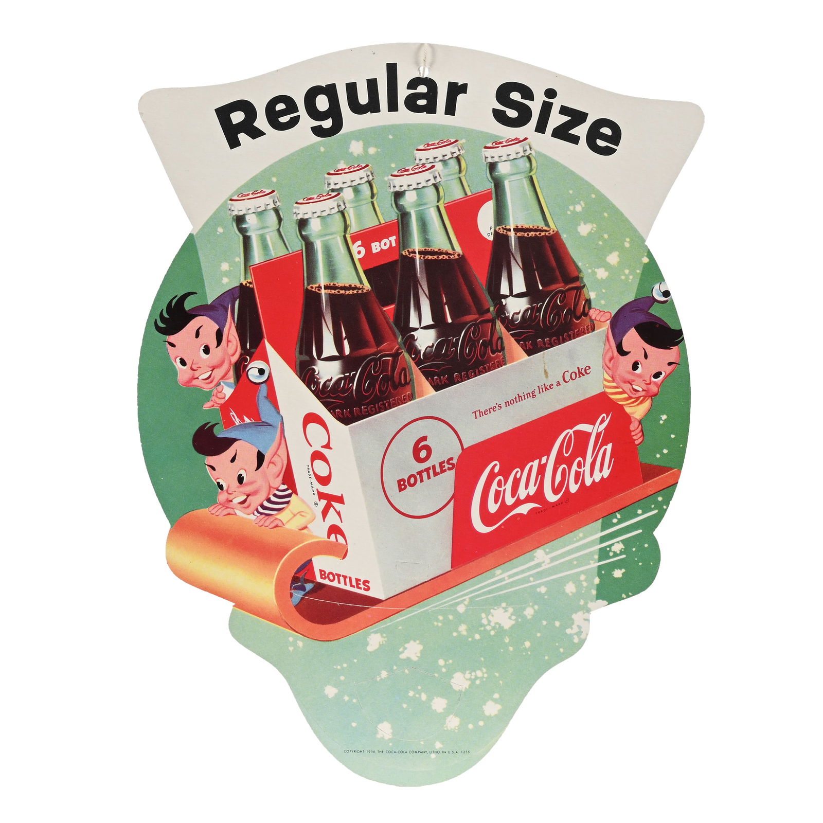 1956 Coca Cola Fan Pull, Elves On Sled With Six Pack (1 of 2)