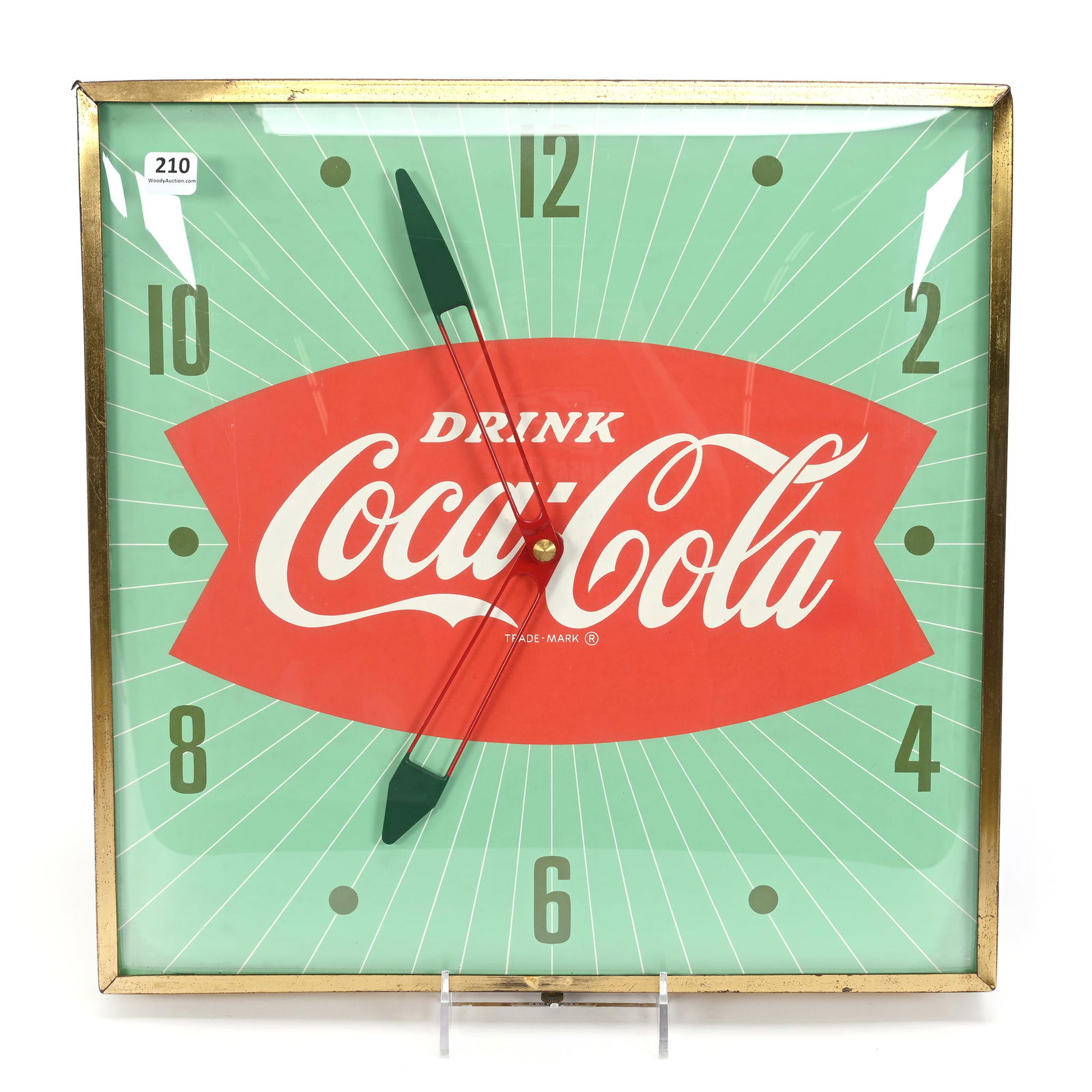 1960's Coca Cola Clock, Green With Red Fish Tail (1 of 2)