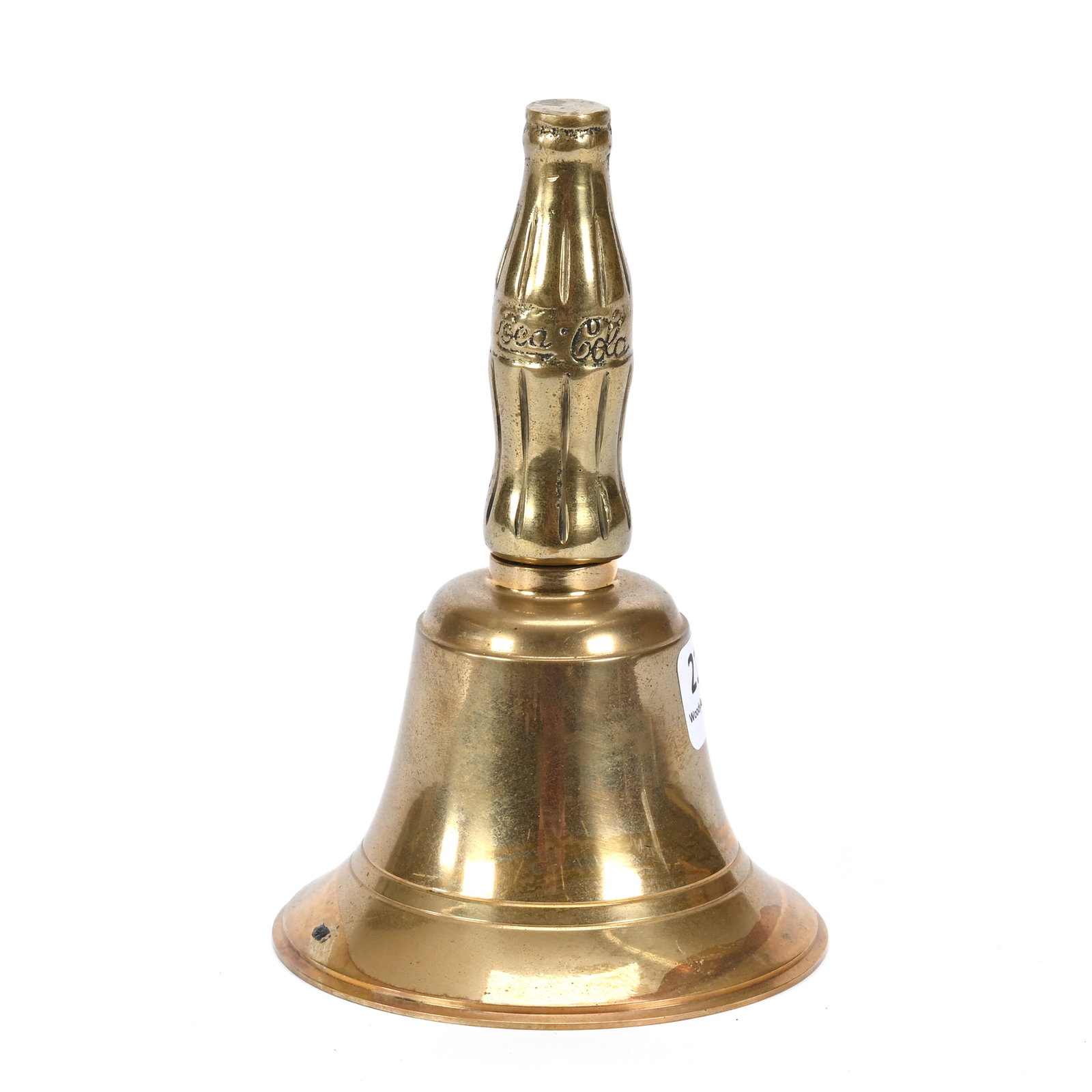 Coca Cola Brass Bell With Coke Bottle For Handle: Coca Cola Brass Bell With Coke Bottle For Handle, 5.5" x 3.5", Kansas Private Collection.