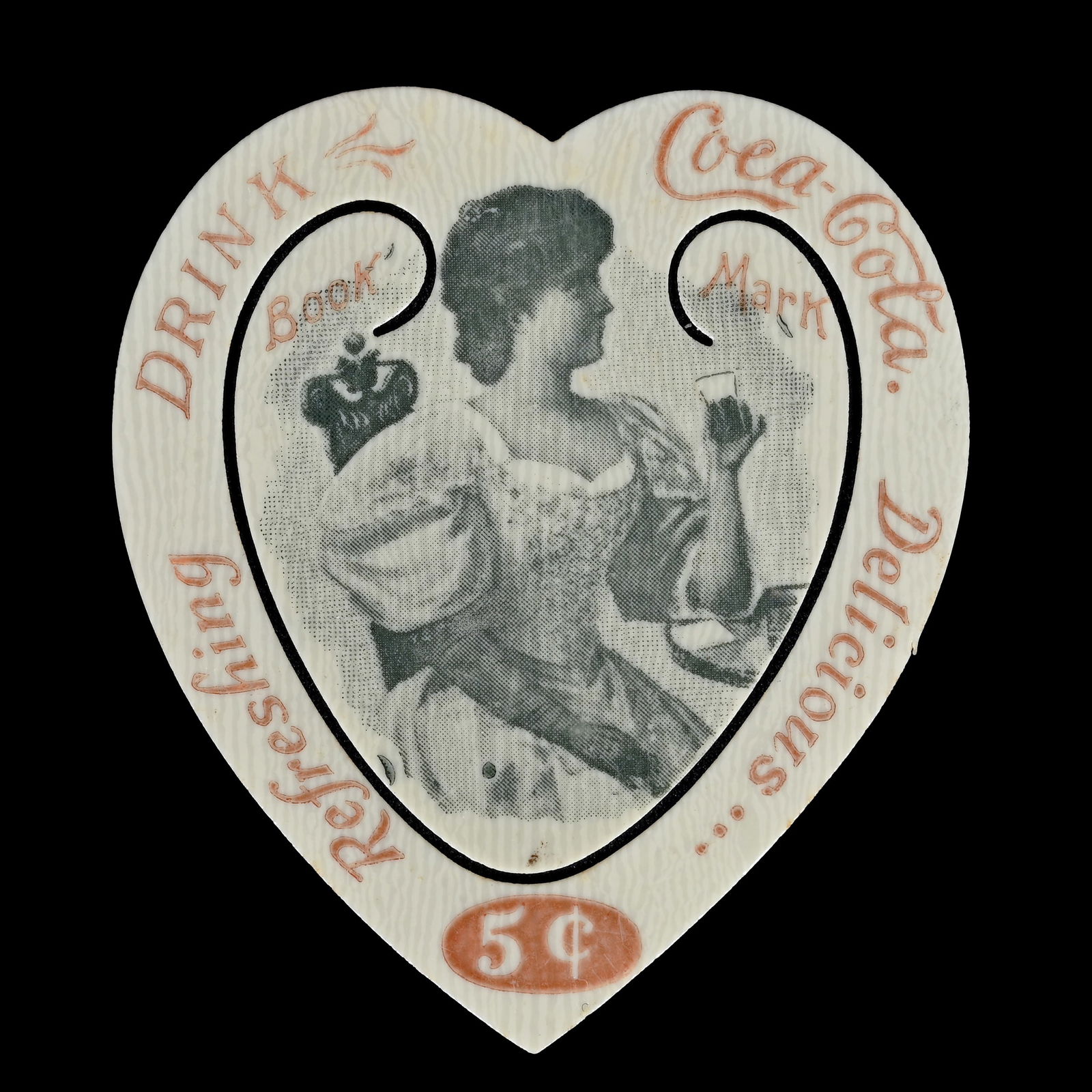 1904 Coca Cola Celluloid Bookmark, Heart Shape (1 of 2)