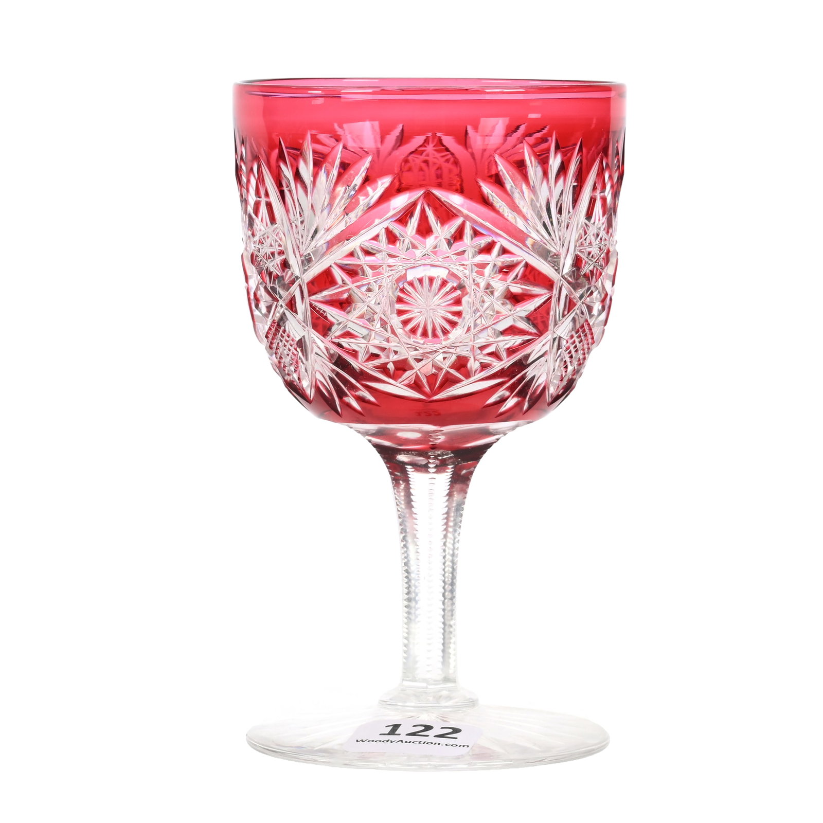 Wine Stem, ABCG, Red Cut To Clear: Wine Stem, ABCG, Red Cut To Clear, 4.625" x 2.625", Monarch Pattern By J. Hoare, Ray Cut Foot, Virginia Chaplin Collection, VA.