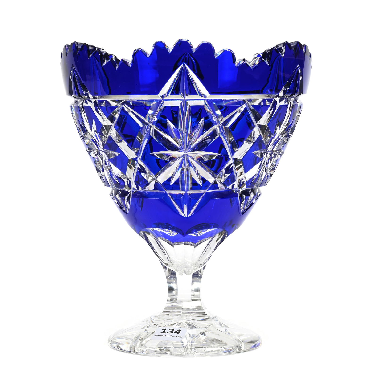 Pedestal Bowl/Vase, BPCG, Cobalt Blue Cut To Clear (1 of 3)