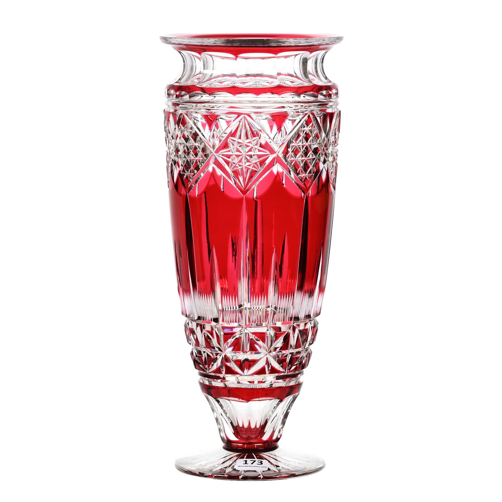 Pedestal Vase, BPCG, Red Cut To Clear (1 of 3)