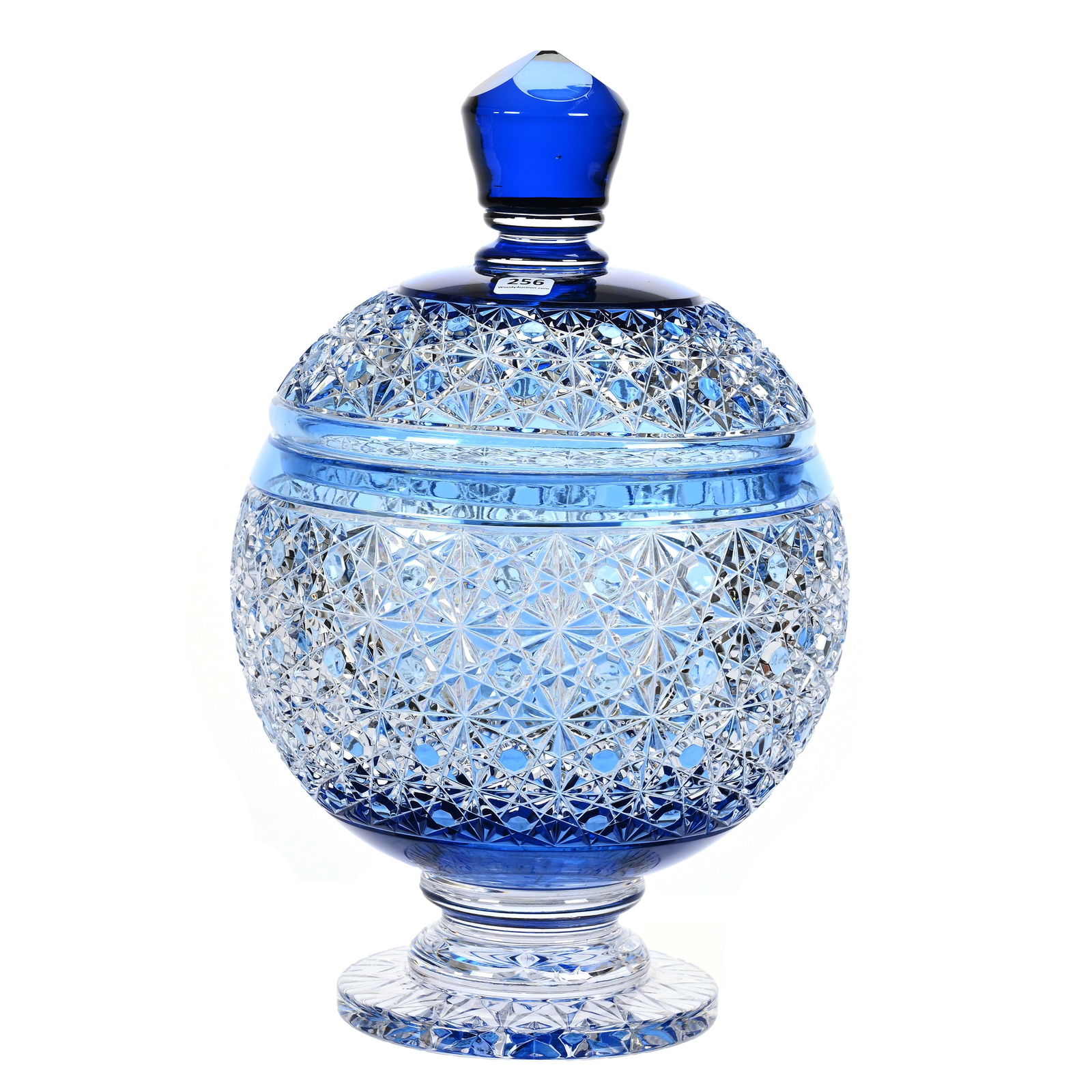 Covered Punch Bowl, Cut Glass, Blue Cut To Clear (1 of 3)