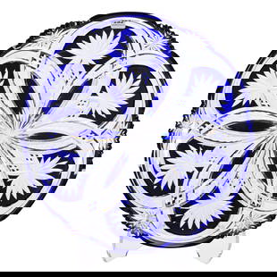 Round Tray, BPCG, Cobalt Blue Cut To Clear: Round Tray, BPCG, Cobalt Blue Cut To Clear, 14", Winchester Pattern By Val St. Lambert, Circa 1925, Private Collection.