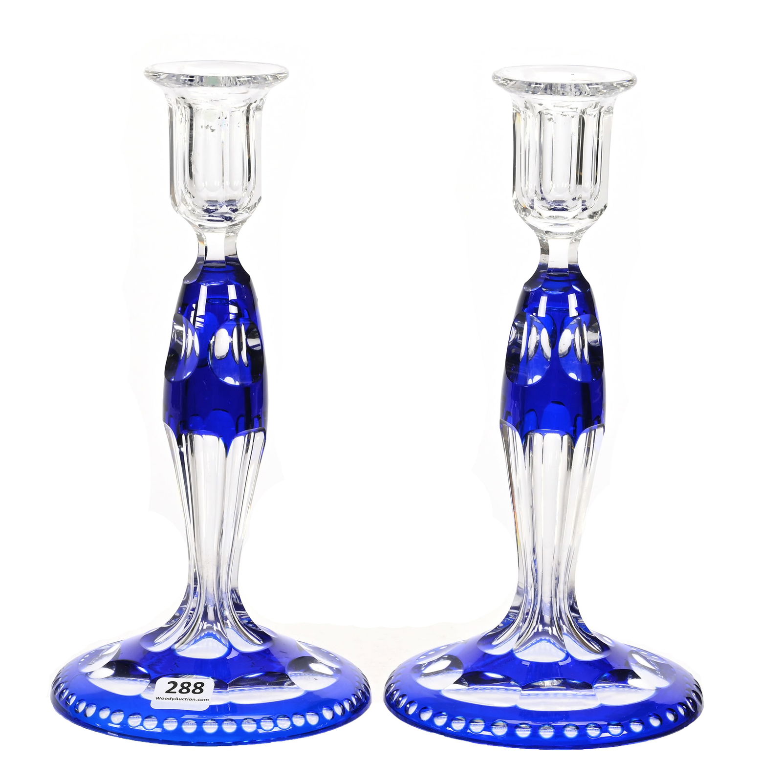 Pair Candlesticks, BPCG, Cobalt Blue Cut To Clear (1 of 3)