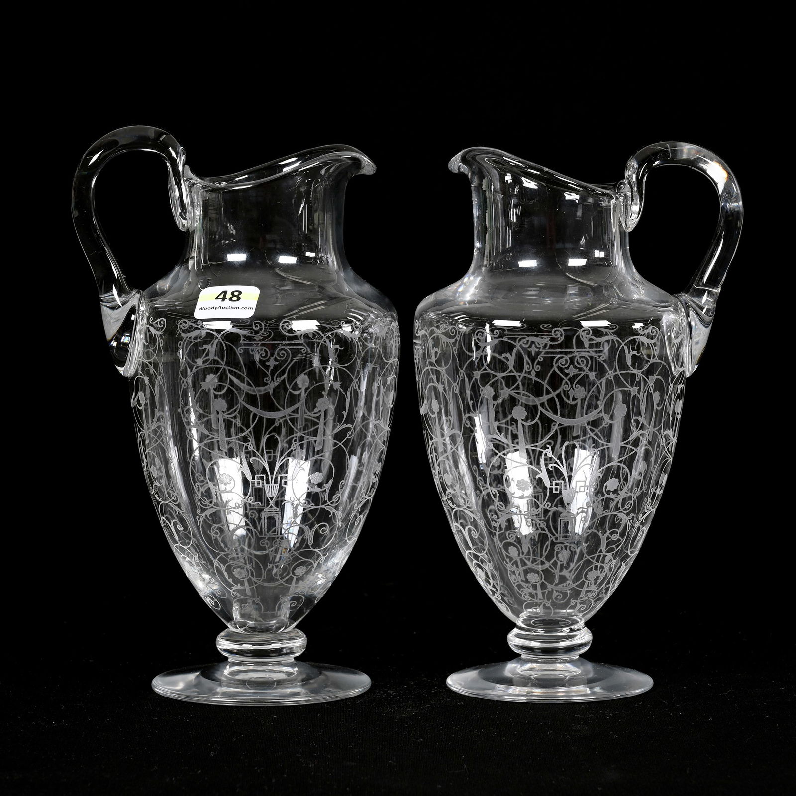 Pair Pedestal Pitchers, BPCG, Signed Baccarat (1 of 3)