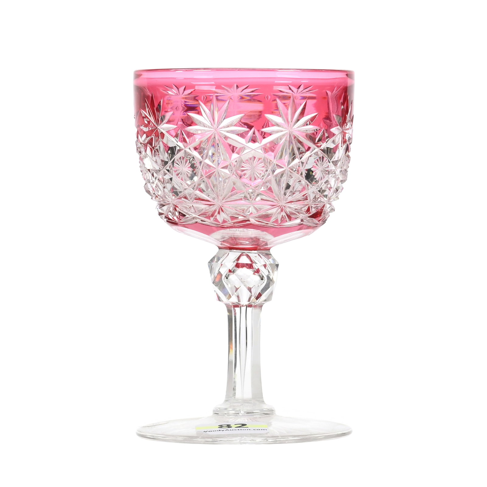 Wine Stem, ABCG, Cranberry Cut To Clear: Wine Stem, American Brilliant Cut Glass, Cranberry Cut To Clear, 4.5" x 2.75", Russian Pattern, Star Cut Buttons, Ray Cut Foot, Virginia Chaplin Collection, VA.