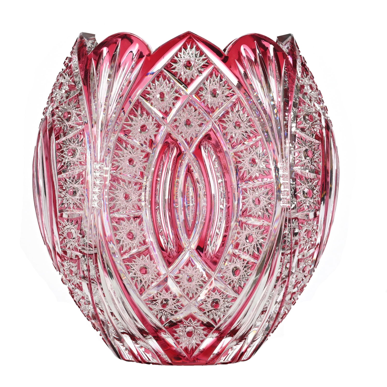 Oval Vase, Cut Glass, Cranberry Cut To Clear (1 of 4)