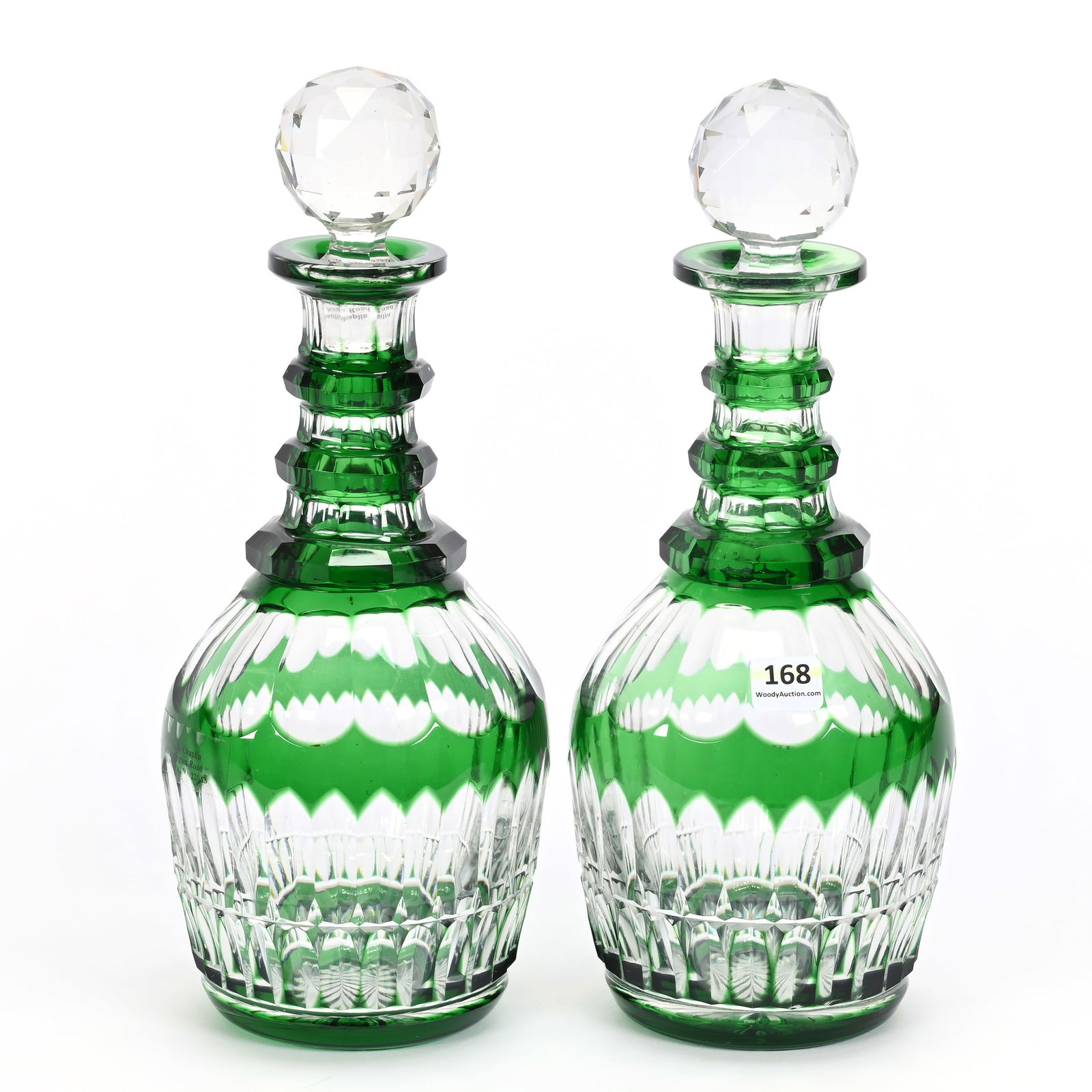 Pair Decanters, BPCG, Emerald Green Cut To Clear (1 of 3)
