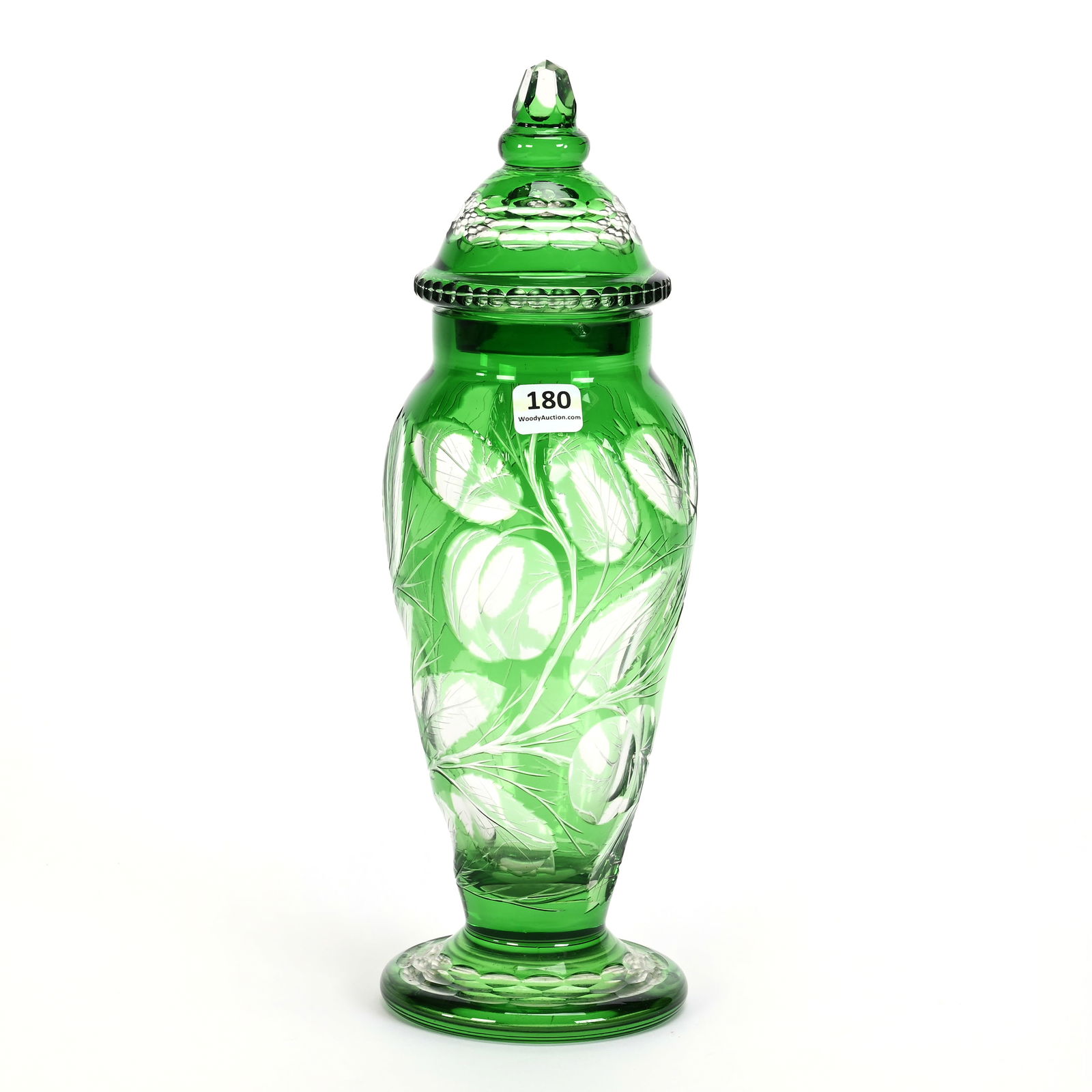Covered Jar, Cut Glass, Green Cut To Clear (1 of 4)