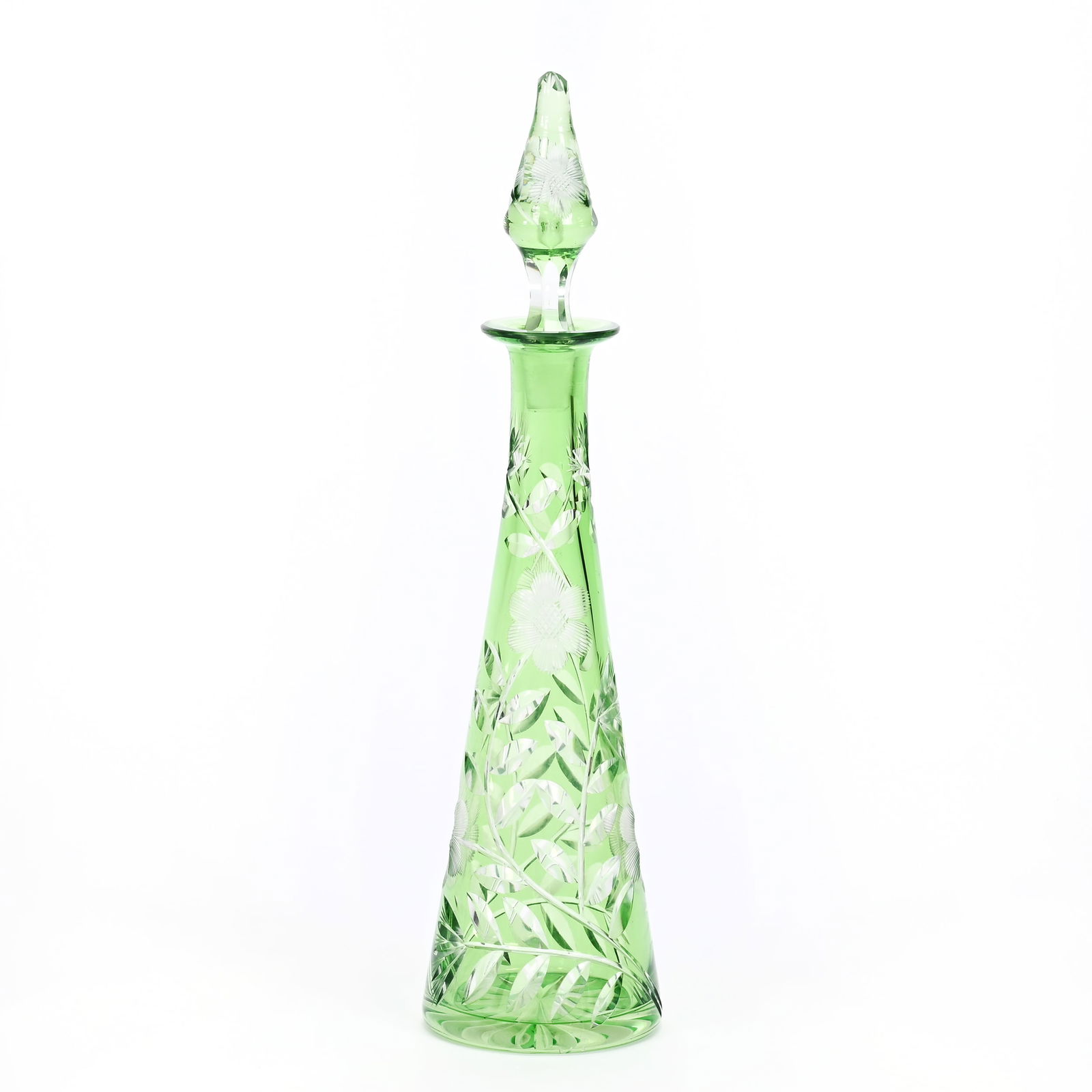 Decanter, BPCG, Pyramid Shape, Green Cut To Clear (1 of 4)