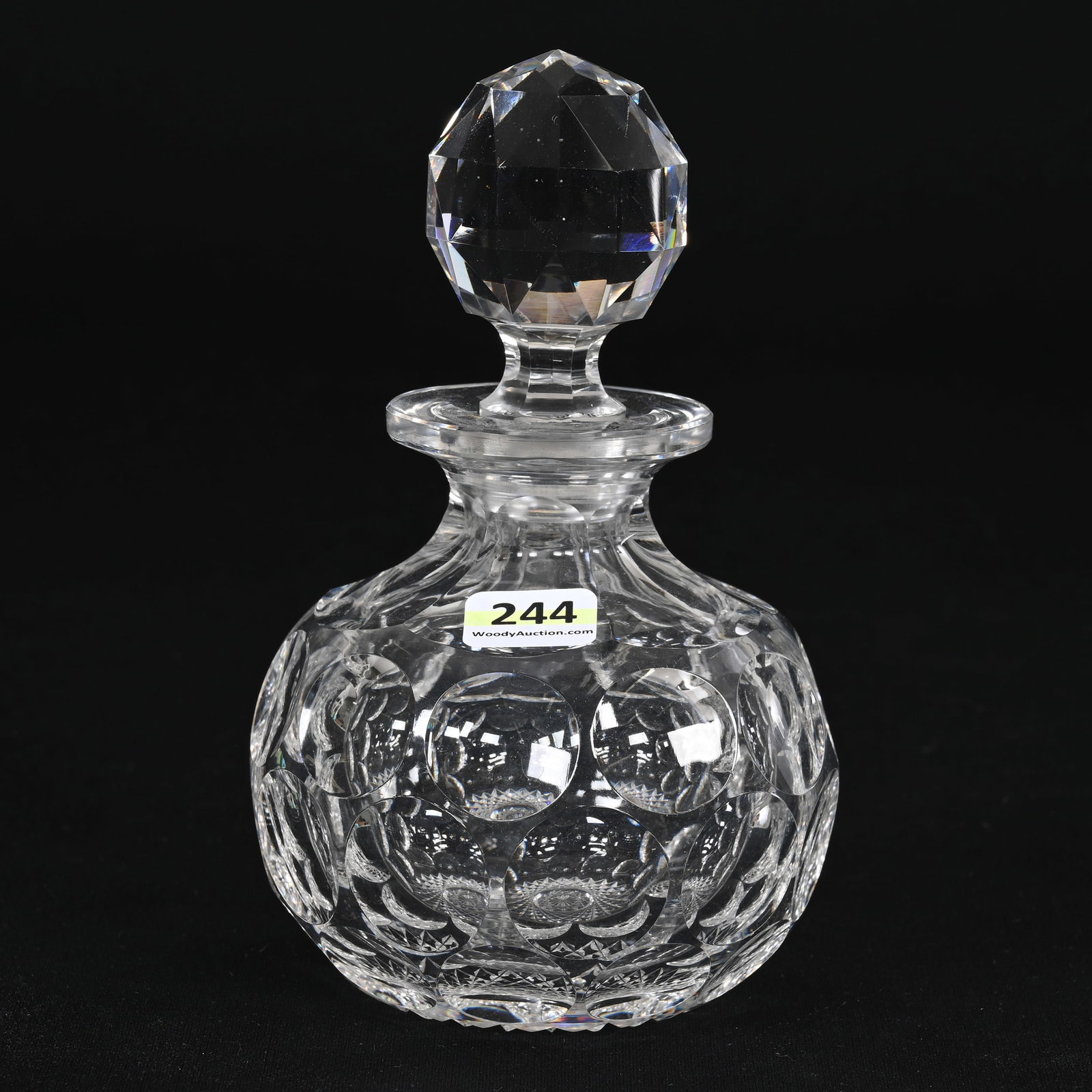 Cologne Bottle, American Brilliant Cut Glass: Cologne Bottle, American Brilliant Cut Glass, 6.5" x 4", Bullseye Motif With Hobstar Base, Washington Private Collection.