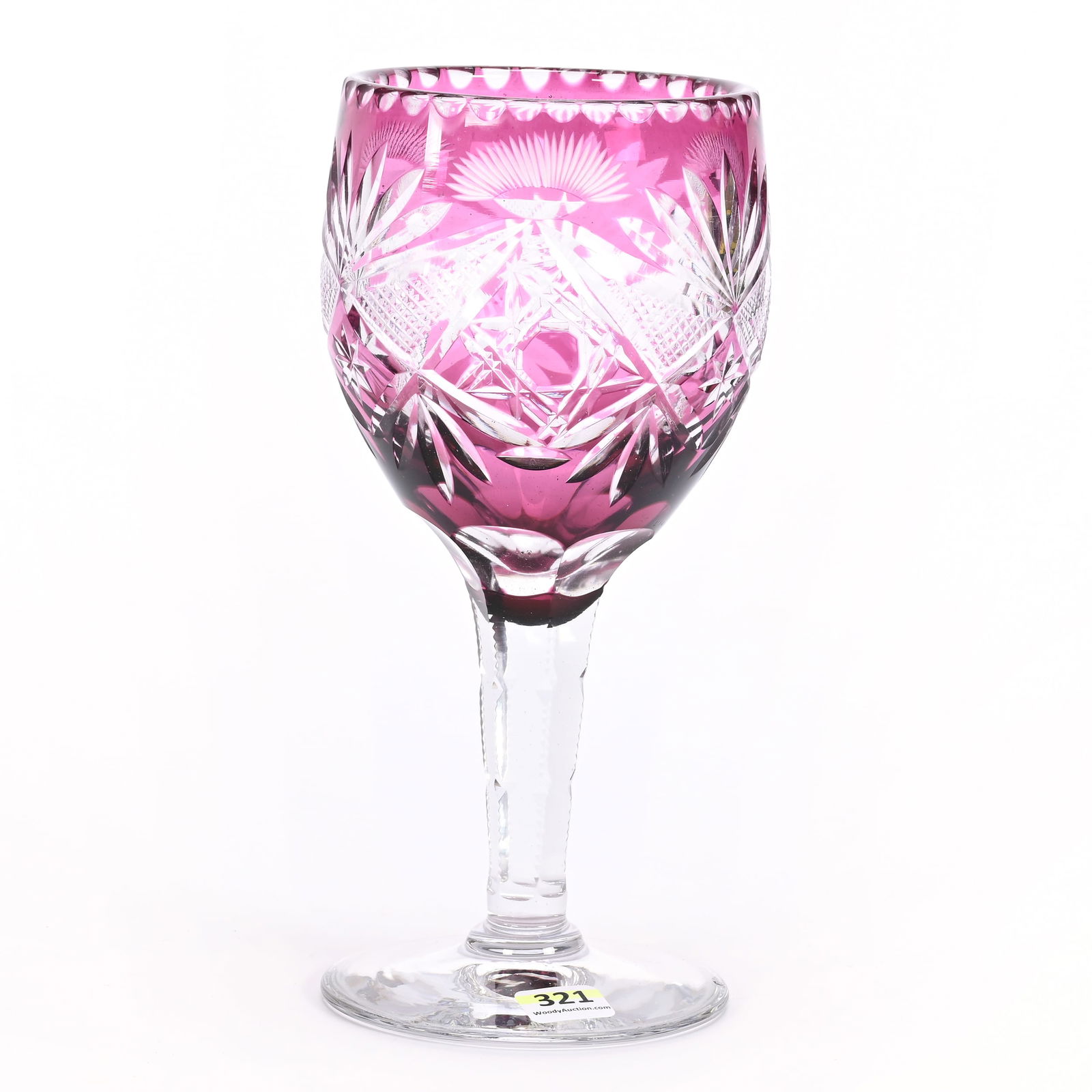Chalice, Cut Glass, Amethyst Cut To Clear: Chalice, Cut Glass, Amethyst Cut To Clear, 9.25" x 4.25", Solid Notched Stem, Clear Foot, Unknown Age, Private Collection.