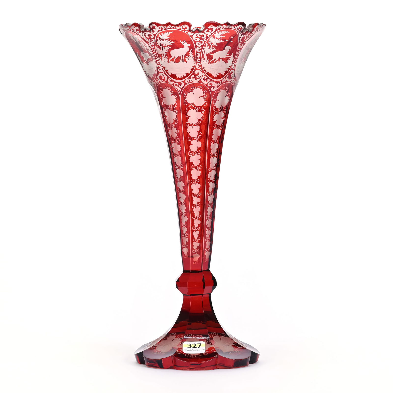 Trumpet Vase, Bohemian Ruby Flash Art Glass (1 of 4)