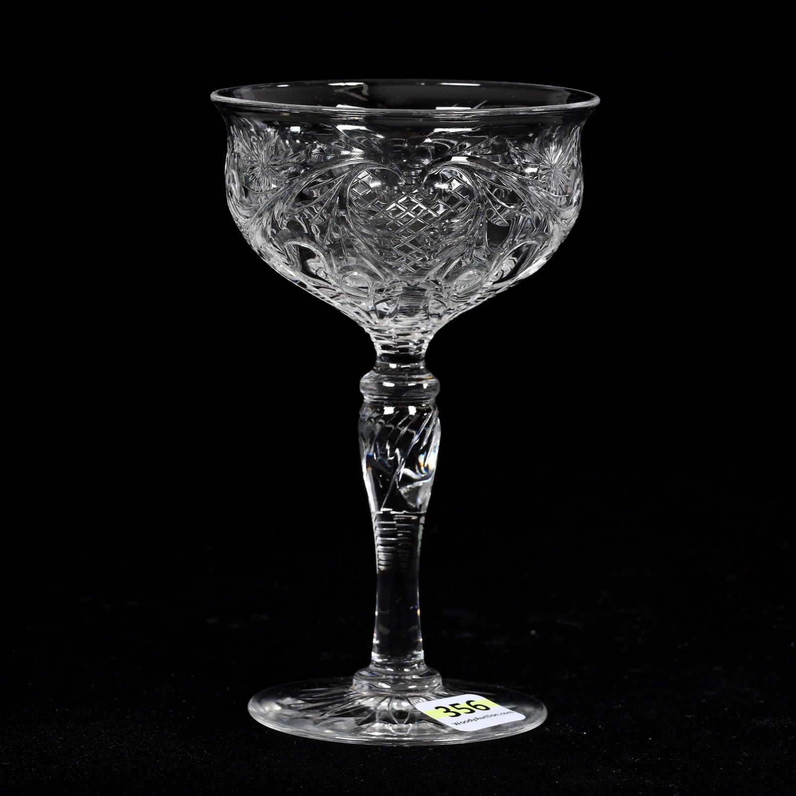 Wine Stem, BPCG, Attributed To Stevens & Williams: Wine Stem, Brilliant Period Cut Glass, Attributed To Stevens & Williams, 5.5" x 3.5", Rococo, Lattice And Engraved Floral Design, Connecticut Private Collection.
