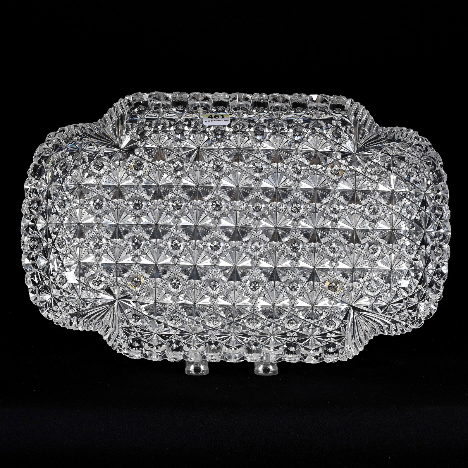 Ice Cream Tray, American Brilliant Cut Glass: Ice Cream Tray, American Brilliant Cut Glass, 14" x 8.75", Russian Cut With Star Cut Buttons, South Dakota Private Collection.
