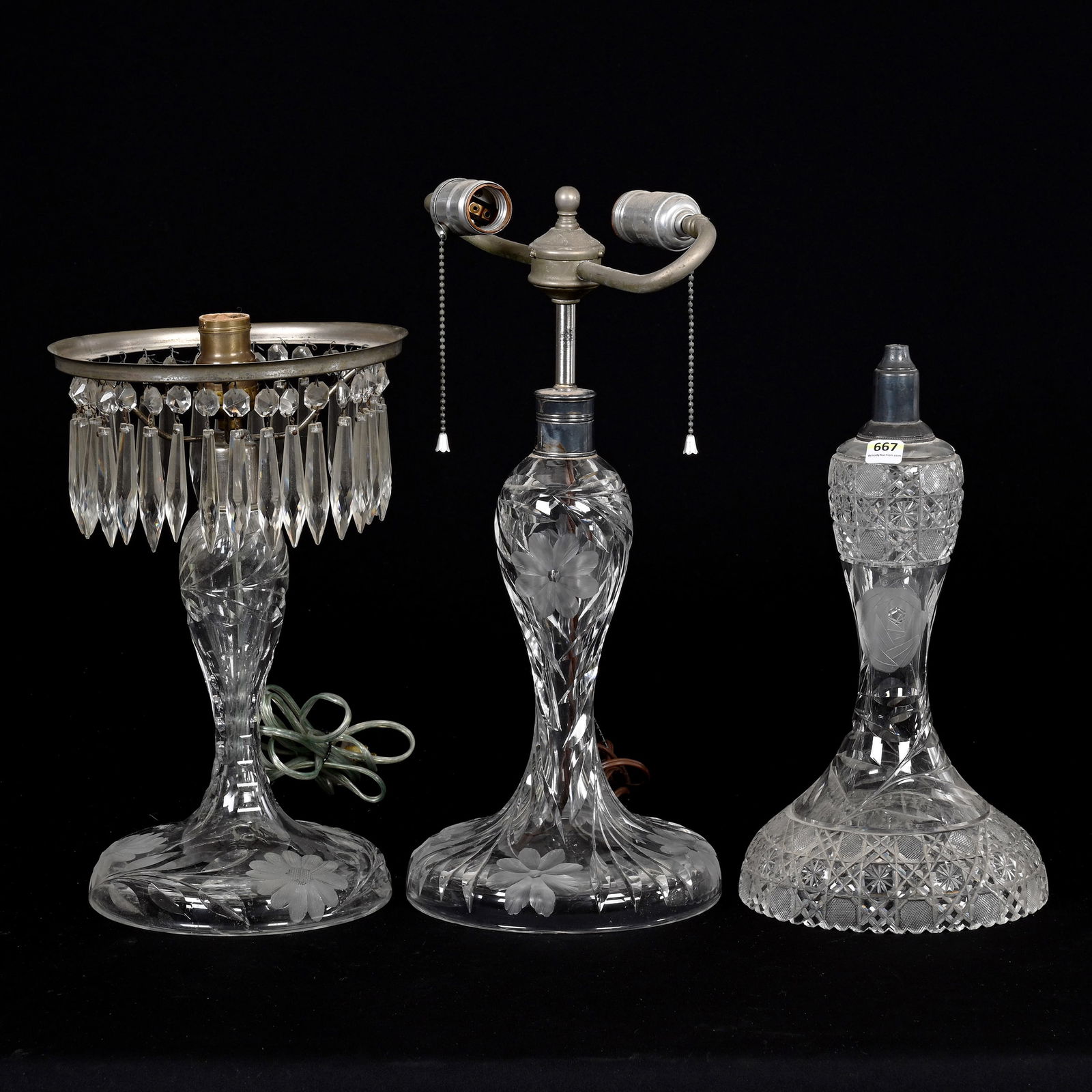 (3) Lamp Bases Only, American Brilliant Cut Glass (1 of 3)