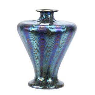 Vase, Unmarked Loetz Art Glass, Phaenomen Genre: Vase, Unmarked Loetz Art Glass, Phaenomen Genre, 7.75" x 6", Fantastic Blue And Silver Iridescent Colors, Janice Gill Collection, OH