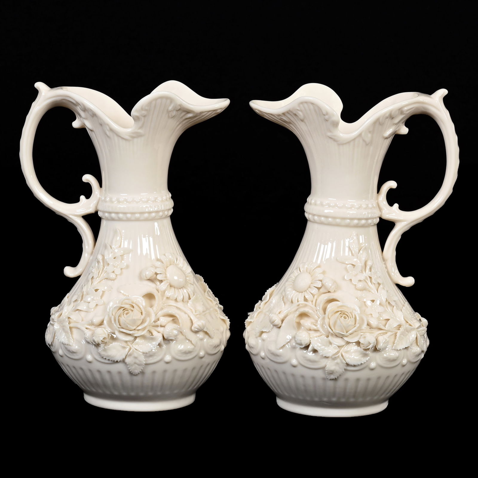 Pair Ewers, Irish Belleek Green Mark (1 of 3)