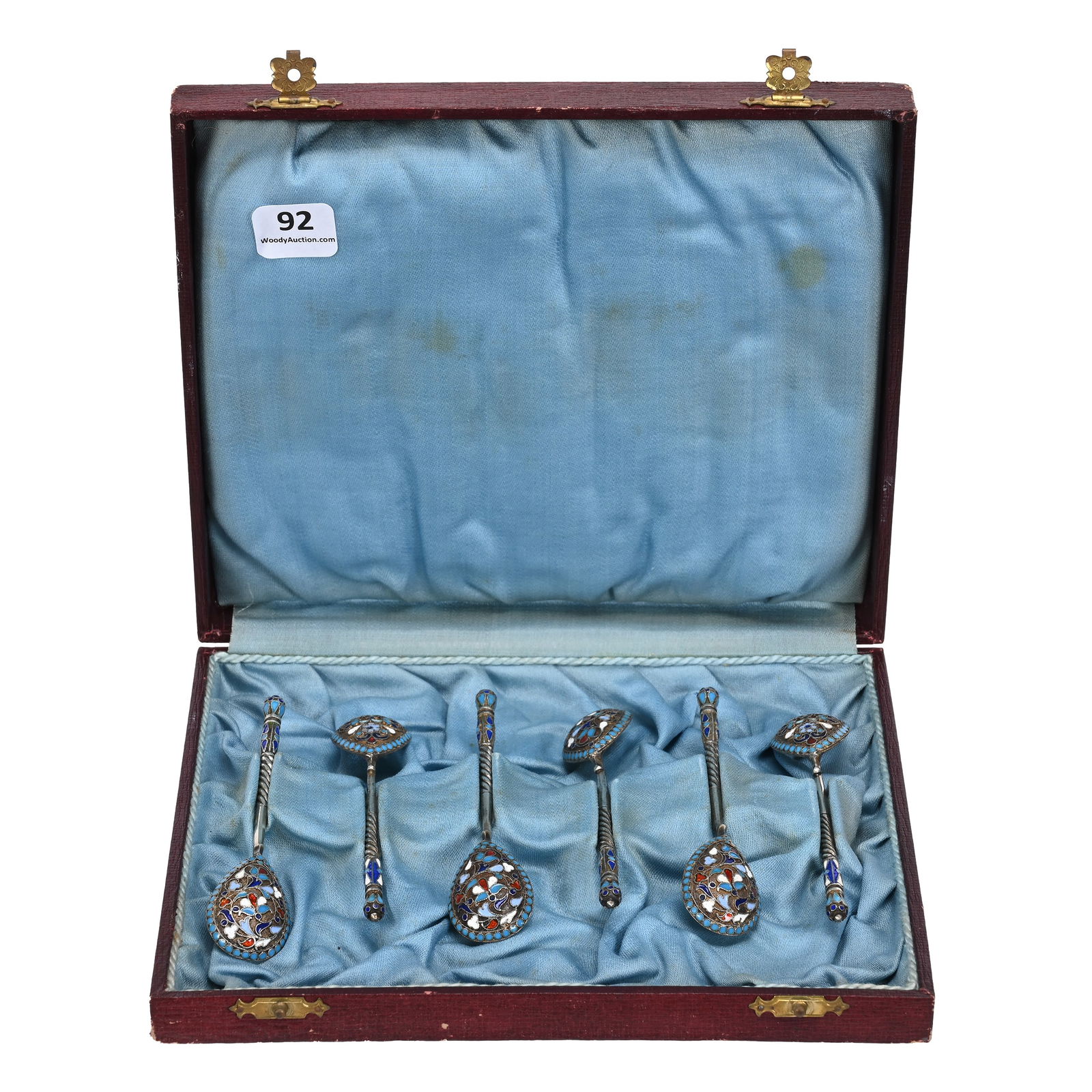 (6) Teaspoons, Russian Enamel In Original Case (1 of 3)