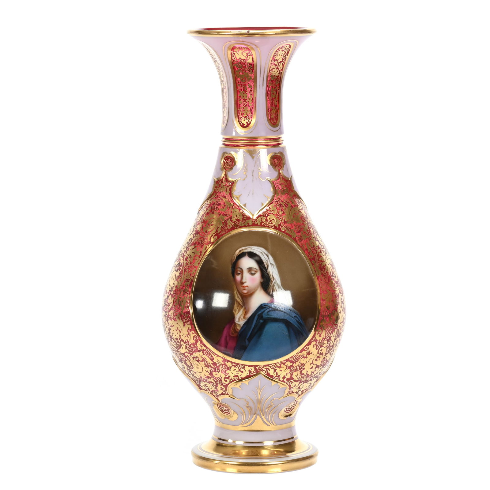 Pedestal Vase, Cased Cranberry Bohemian Art Glass (1 of 3)