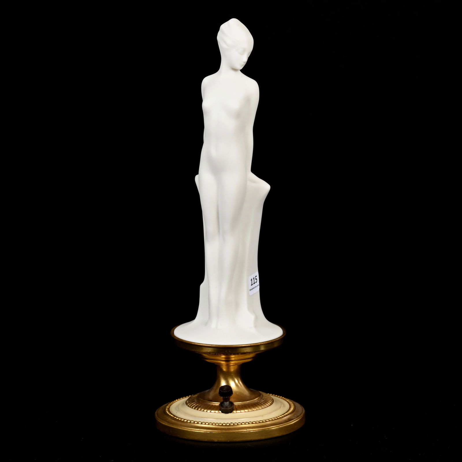 Lamp, Art Deco Figure, Unmarked Lenox Belleek: Lamp, Art Deco Figure, Unmarked Lenox Belleek, 14.25" x 5", White Bisque Standing Nude, Set On Electrified Base, Circa 1930, Janice Gill Collection, OH