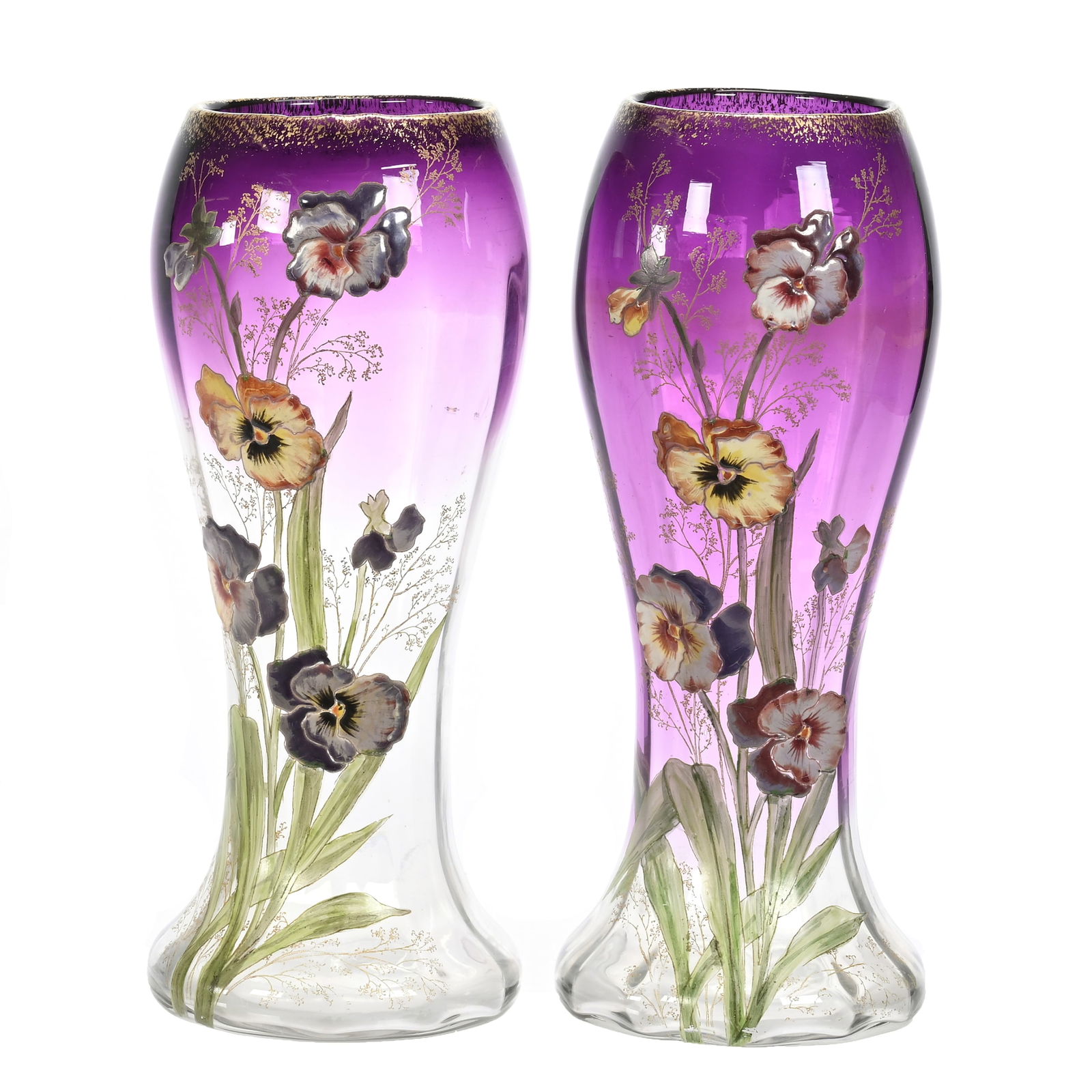 Pair Vases, Unmarked Moser/Mont Joye/Legras Art Glass (1 of 3)