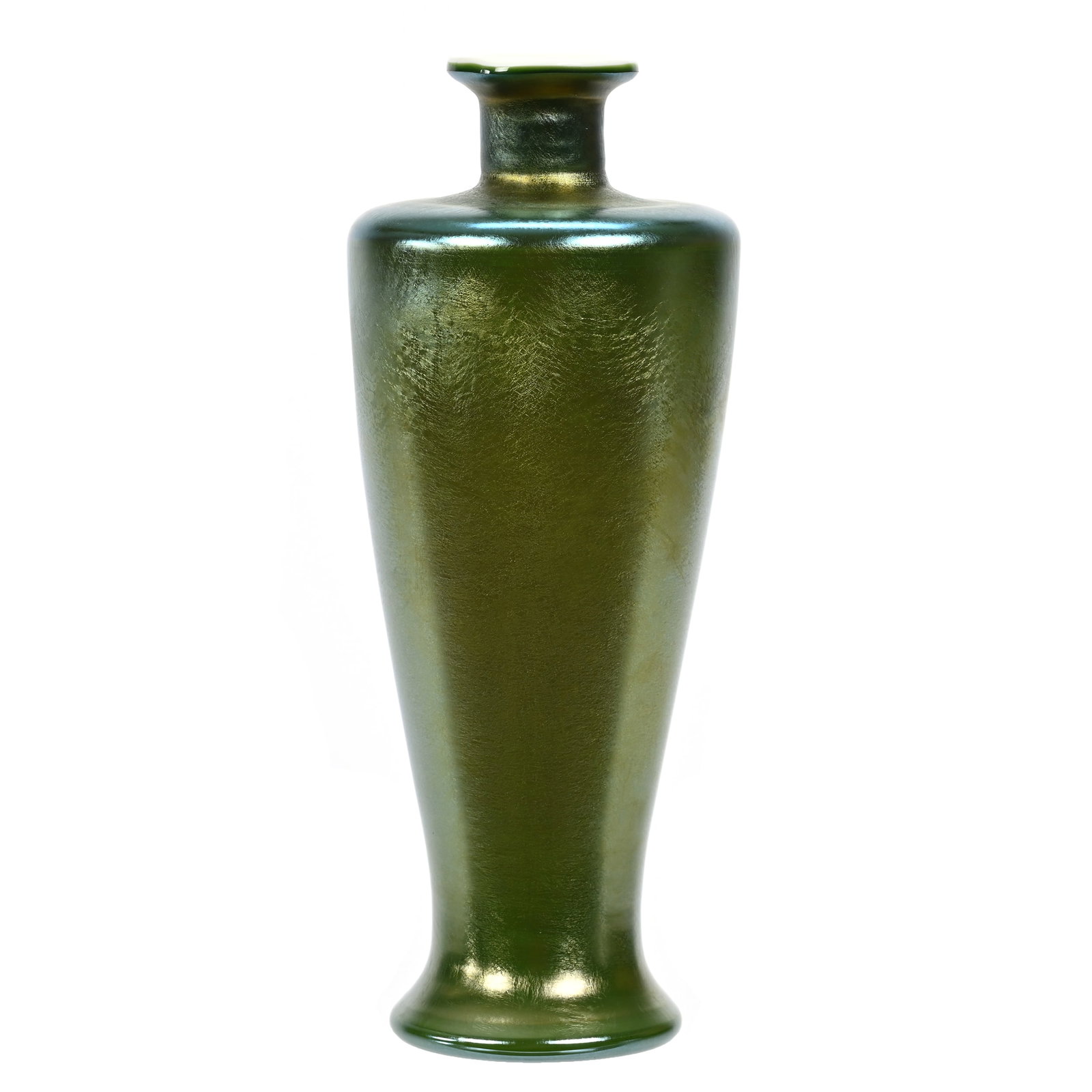 Vase Signed L.C. Tiffany-Favrile #3860p Art Glass: Vase Signed L.C. Tiffany-Favrile #3860P Art Glass, 8" x 3.25", Beautiful Green Iridescence, Wonderful Quality, Janice Gill Collection, OH