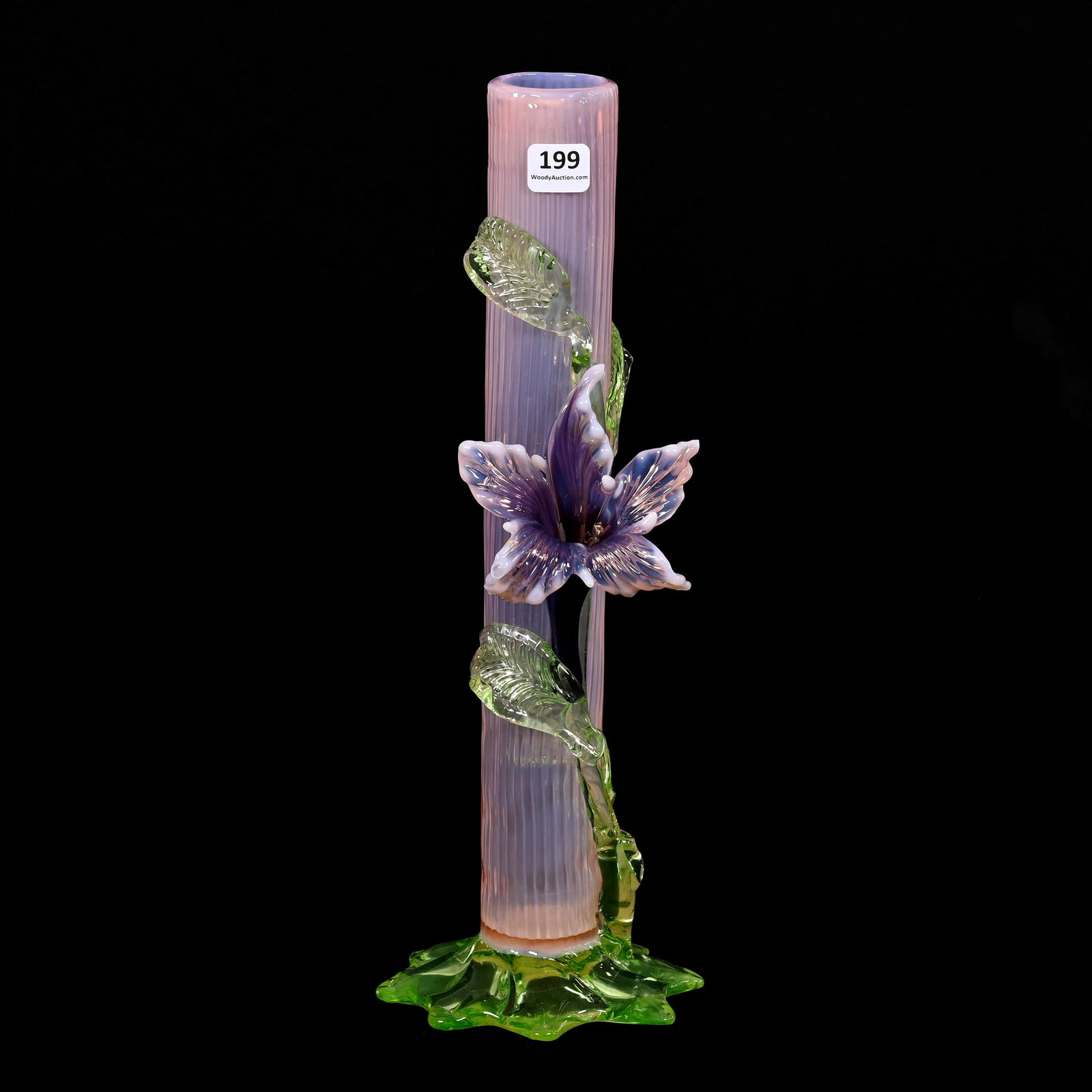 Bud Vase, Pink Opalescent Ribbed Art Glass (1 of 4)