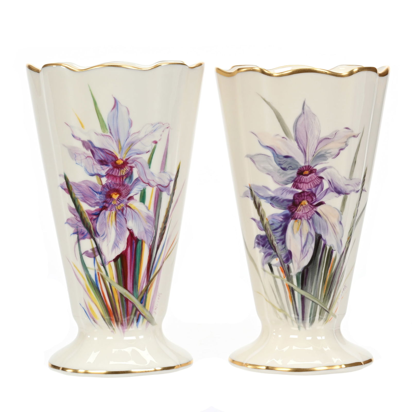 Pair Vases, Lenox Green Wreath Mark (1 of 5)